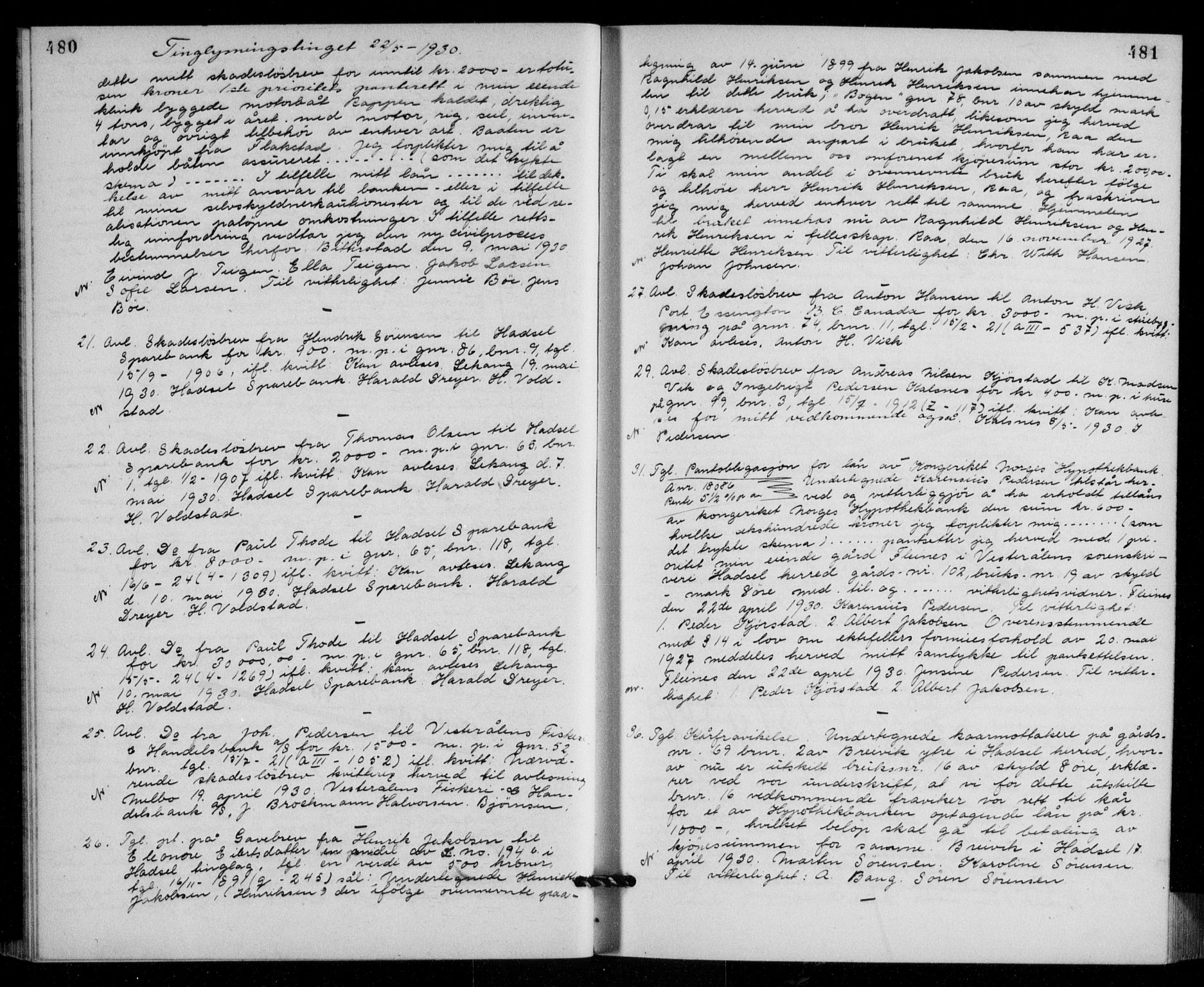 Vesterålen sorenskriveri, SAT/A-4180/1/2/2Ca/L0048: Mortgage book no. 41, 1928-1932, Deed date: 22.05.1930