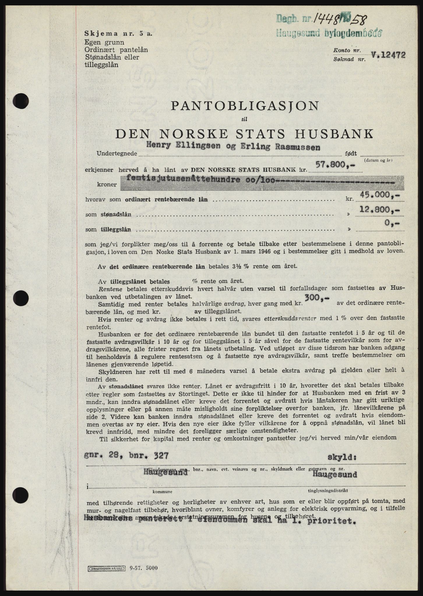 Haugesund tingrett, SAST/A-101415/01/II/IIC/L0044: Mortgage book no. B 44, 1958-1959, Diary no: : 1448/1958