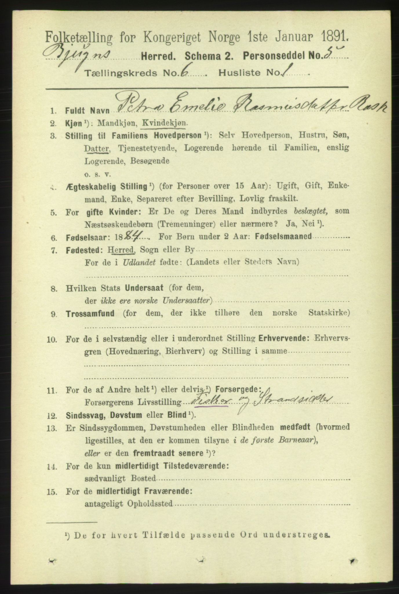 RA, 1891 census for 1627 Bjugn, 1891, p. 1638