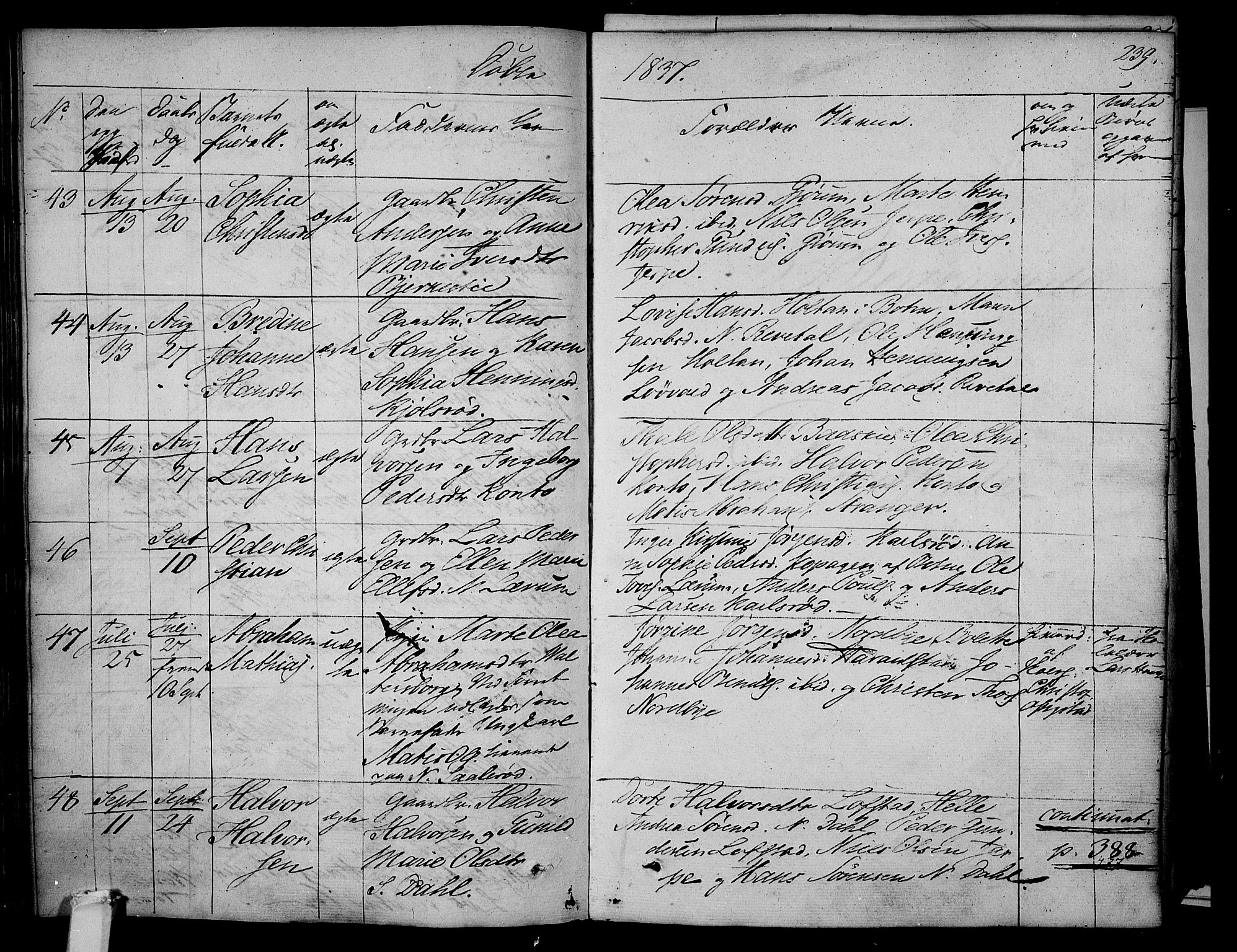 Våle kirkebøker, SAKO/A-334/F/Fa/L0008: Parish register (official) no. I 8, 1824-1844, p. 239