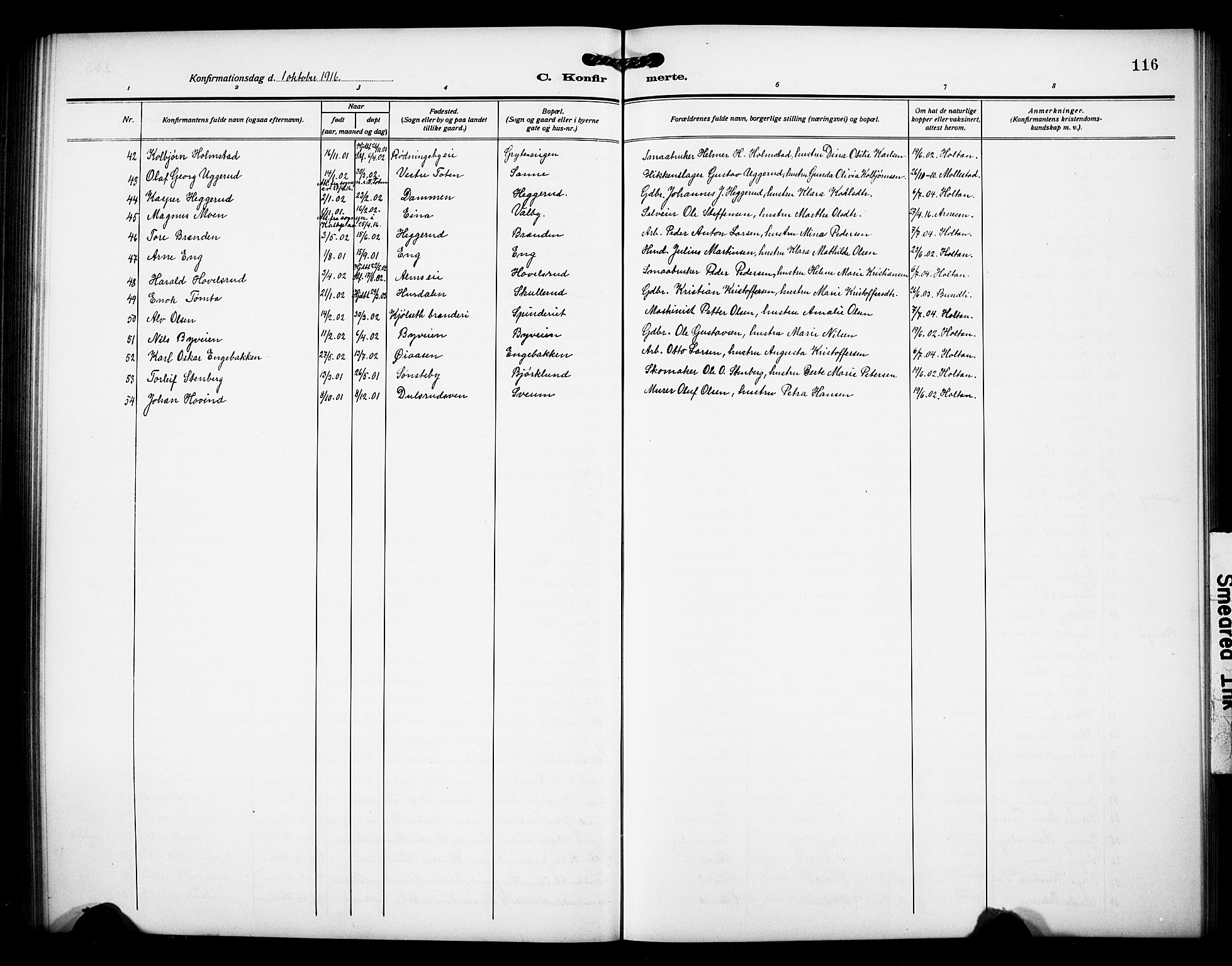 Østre Toten prestekontor, AV/SAH-PREST-104/H/Ha/Hab/L0008: Parish register (copy) no. 8, 1913-1929, p. 116