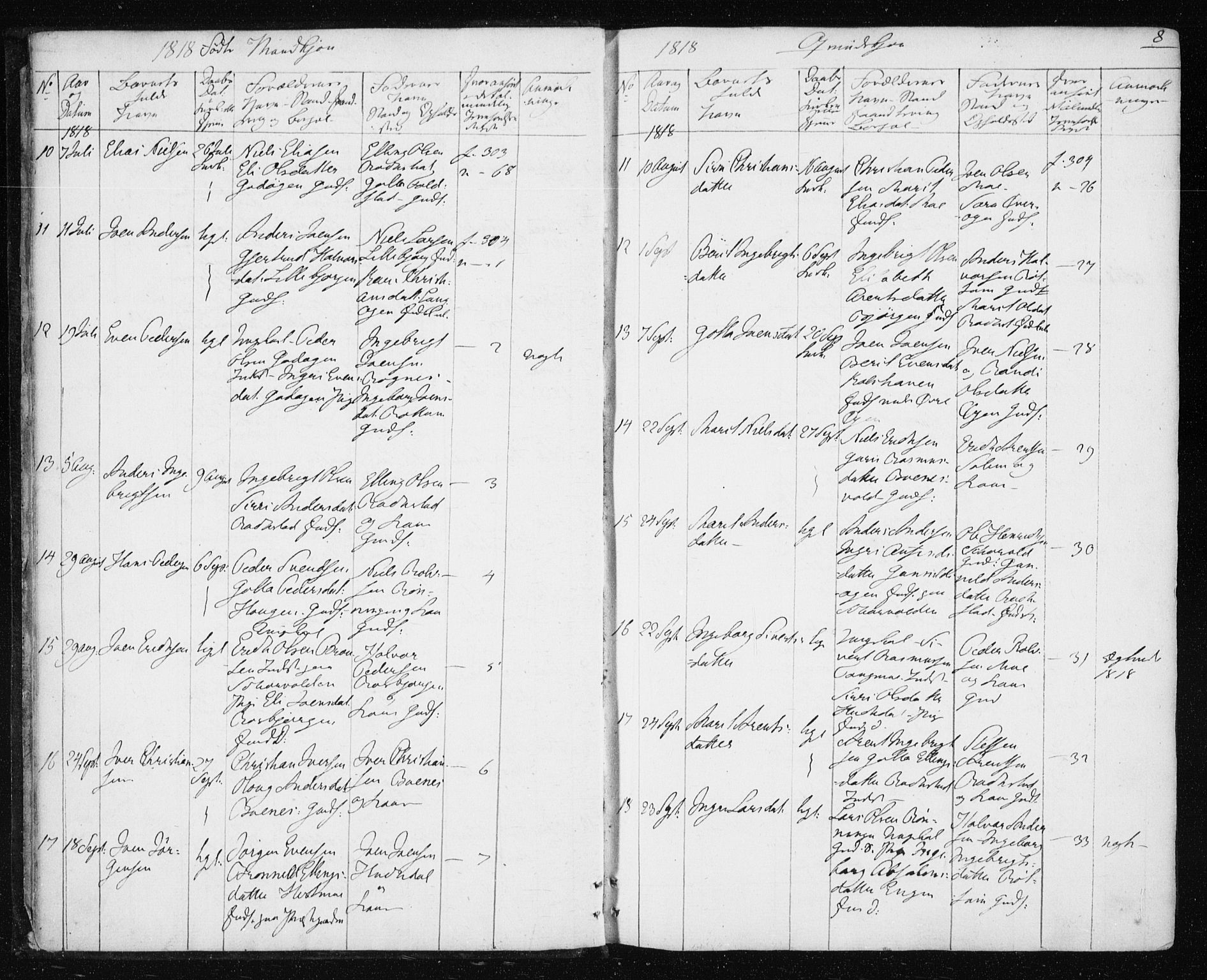 Ministerialprotokoller, klokkerbøker og fødselsregistre - Sør-Trøndelag, SAT/A-1456/687/L1017: Parish register (copy) no. 687C01, 1816-1837, p. 8