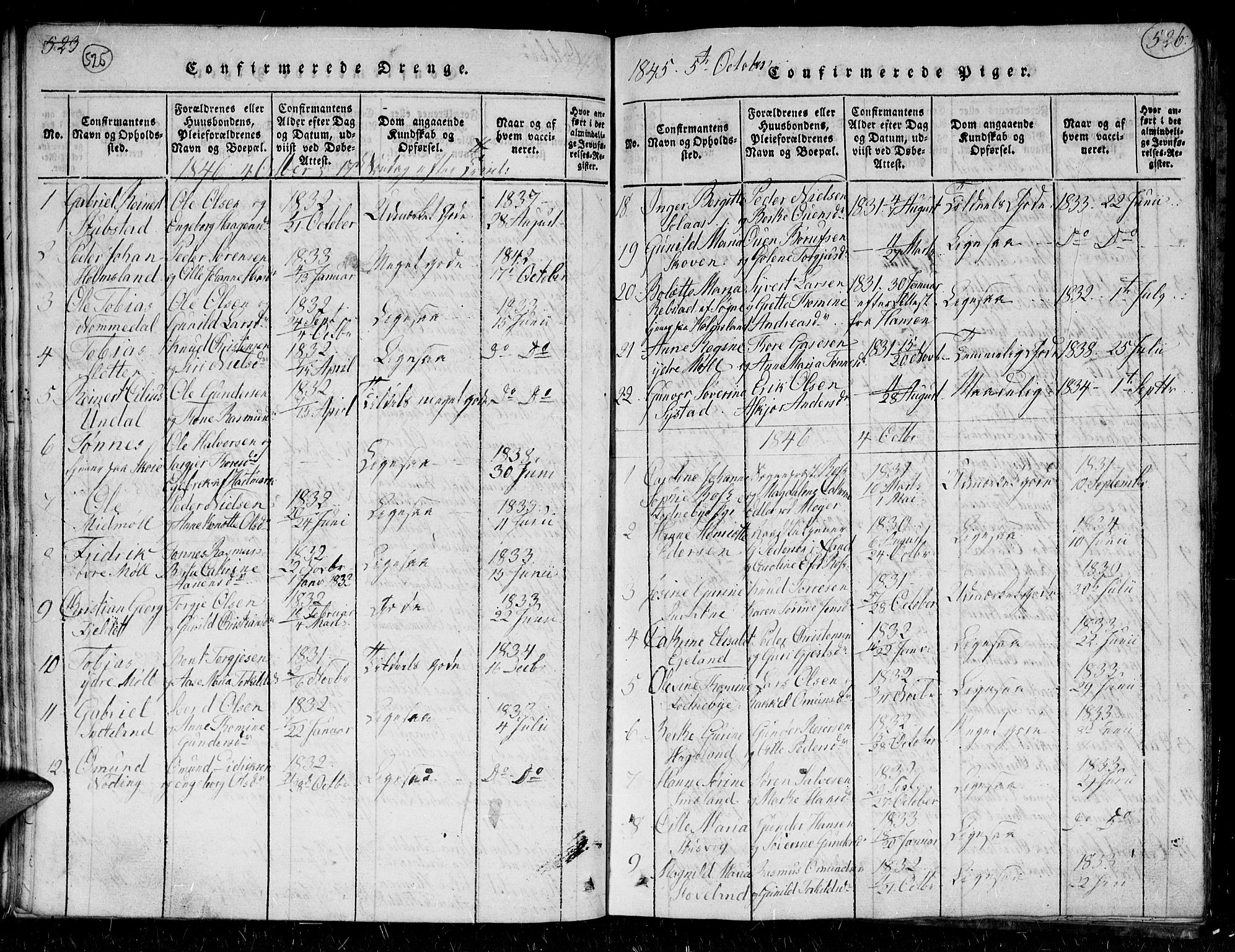 Holum sokneprestkontor, SAK/1111-0022/F/Fb/Fba/L0002: Parish register (copy) no. B 2, 1820-1849, p. 525-526