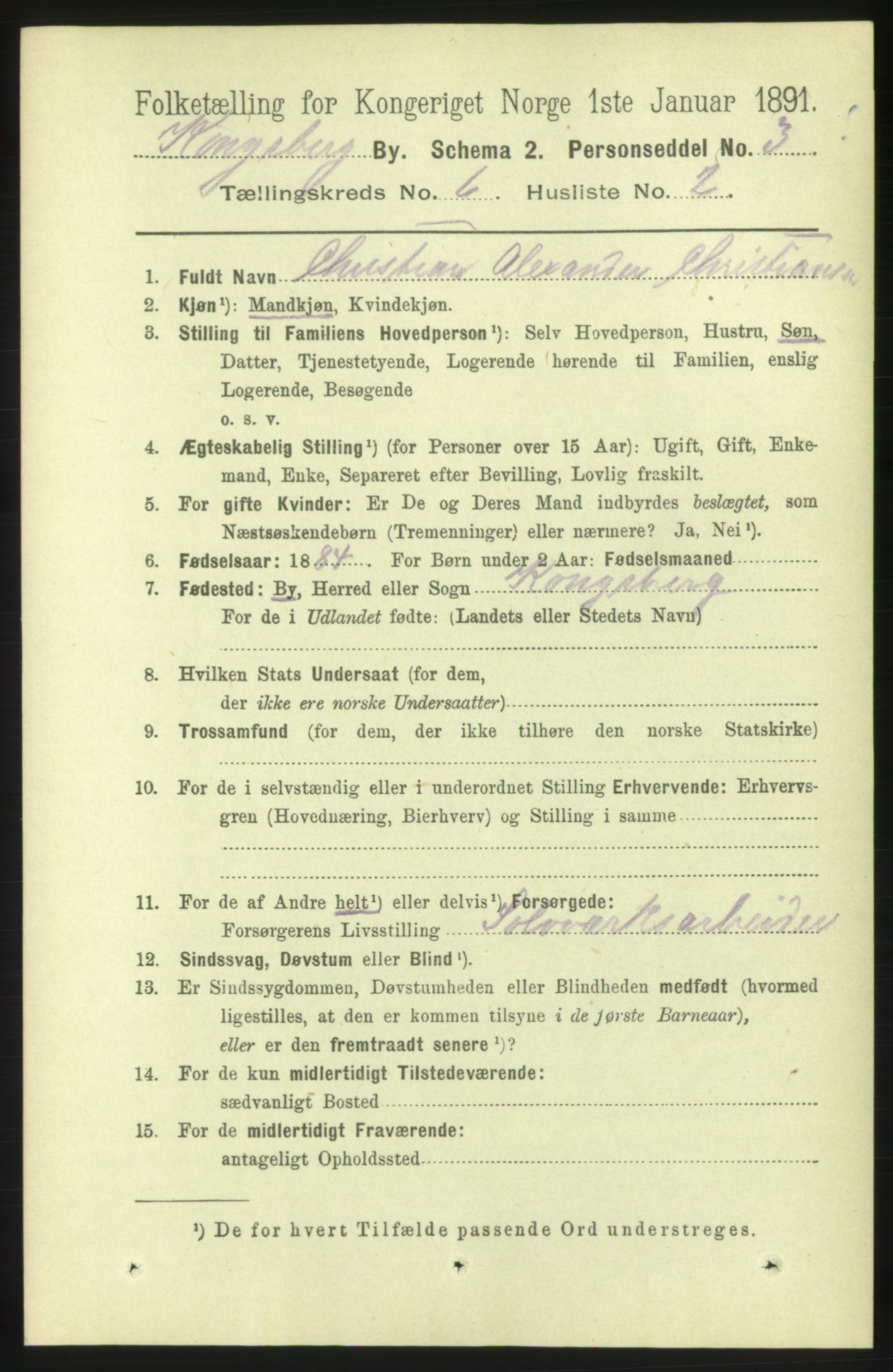 RA, 1891 census for 0604 Kongsberg, 1891, p. 4847