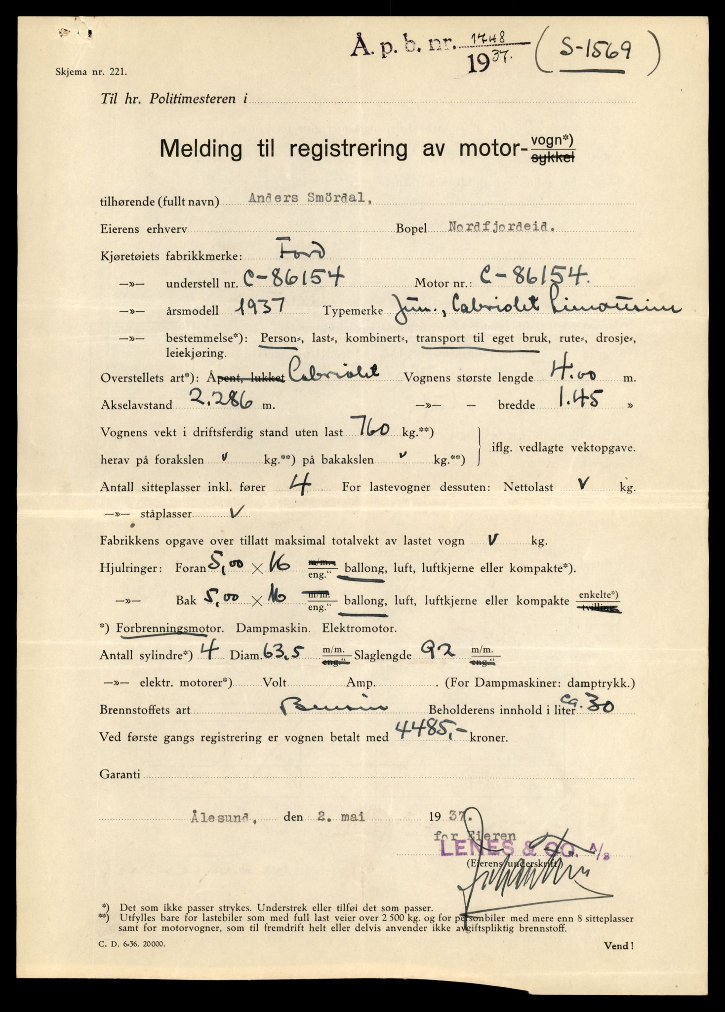 Møre og Romsdal vegkontor - Ålesund trafikkstasjon, AV/SAT-A-4099/F/Fe/L0003: Registreringskort for kjøretøy T 232 - T 340, 1927-1998, p. 189