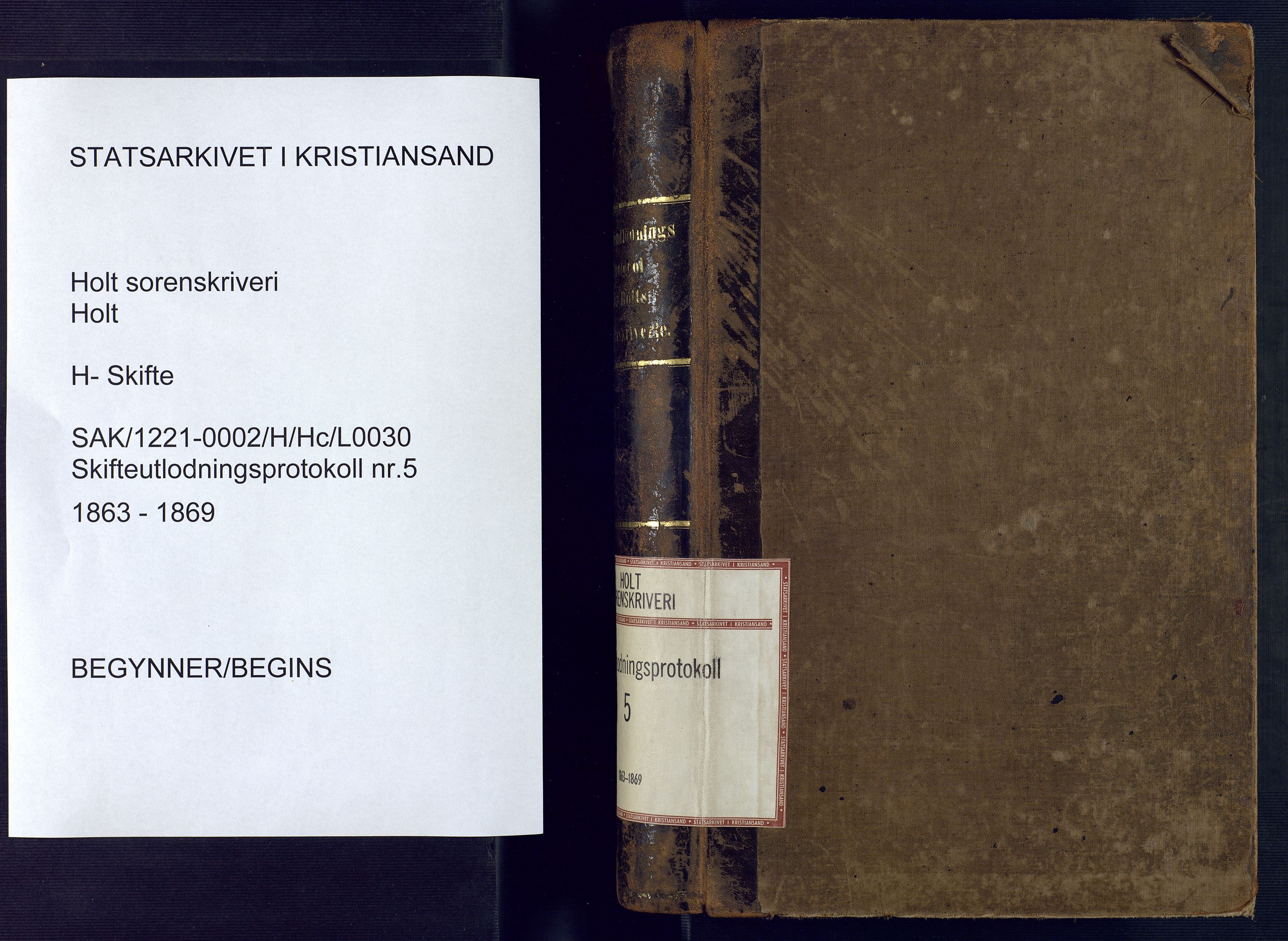 Holt sorenskriveri, AV/SAK-1221-0002/H/Hc/L0030: Skifteutlodningsprotokoll nr. 5, 1863-1869