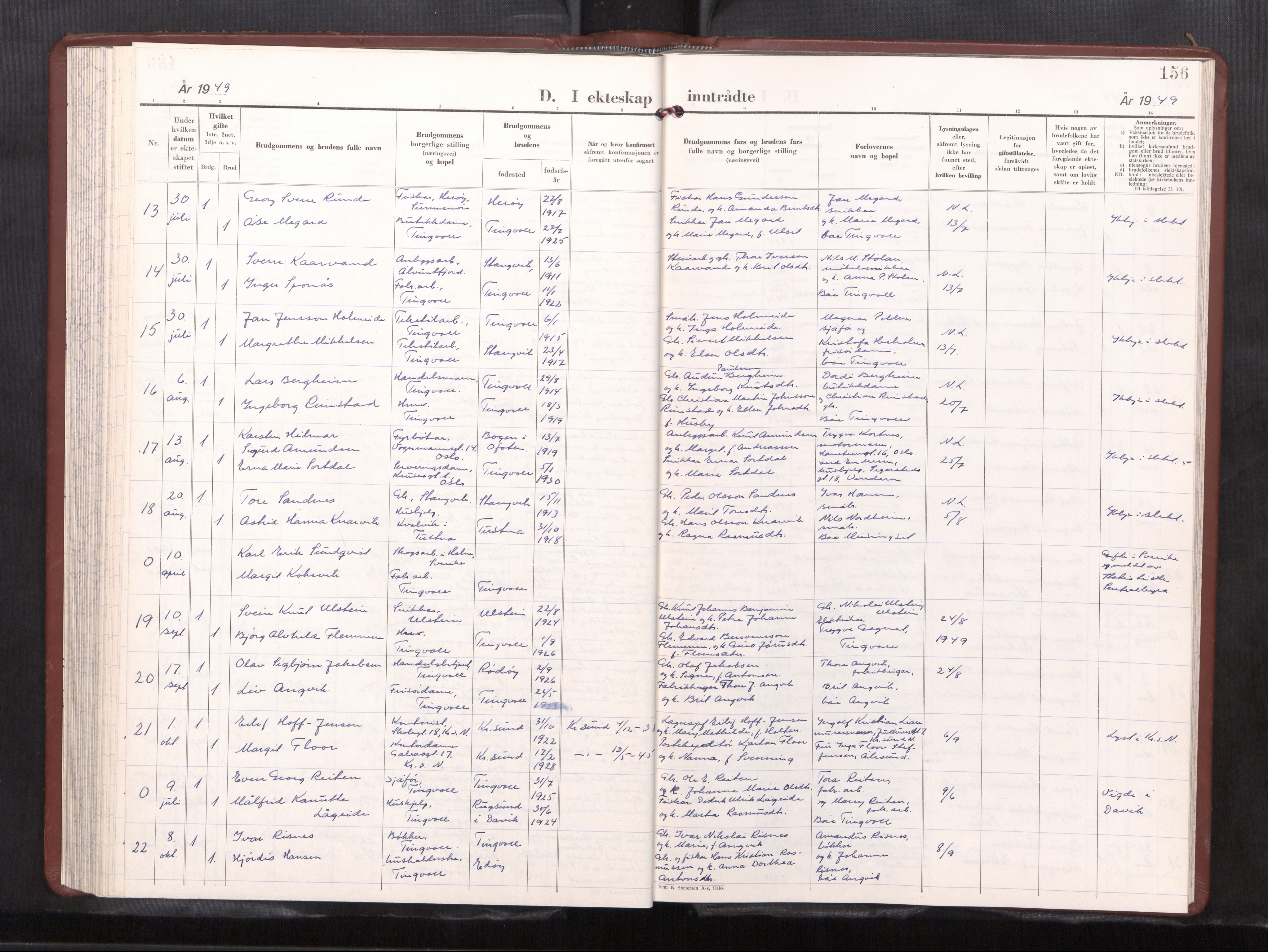 Ministerialprotokoller, klokkerbøker og fødselsregistre - Møre og Romsdal, AV/SAT-A-1454/586/L0997: Parish register (copy) no. 586---, 1949-1964, p. 156