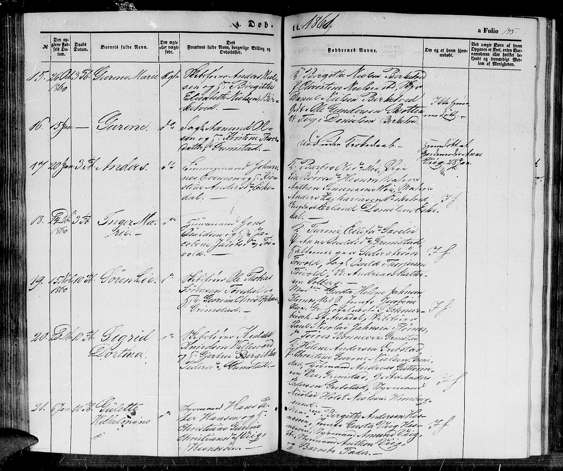 Fjære sokneprestkontor, AV/SAK-1111-0011/F/Fb/L0008: Parish register (copy) no. B 8, 1854-1867, p. 145