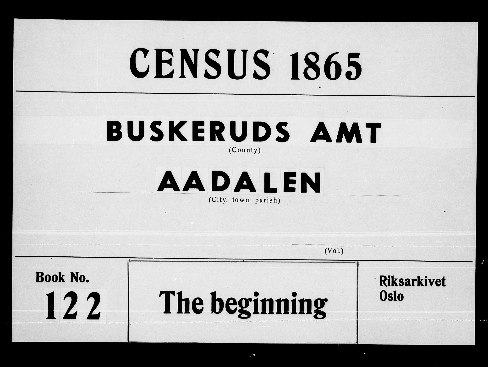 RA, 1865 census for Ådal, 1865, p. 1