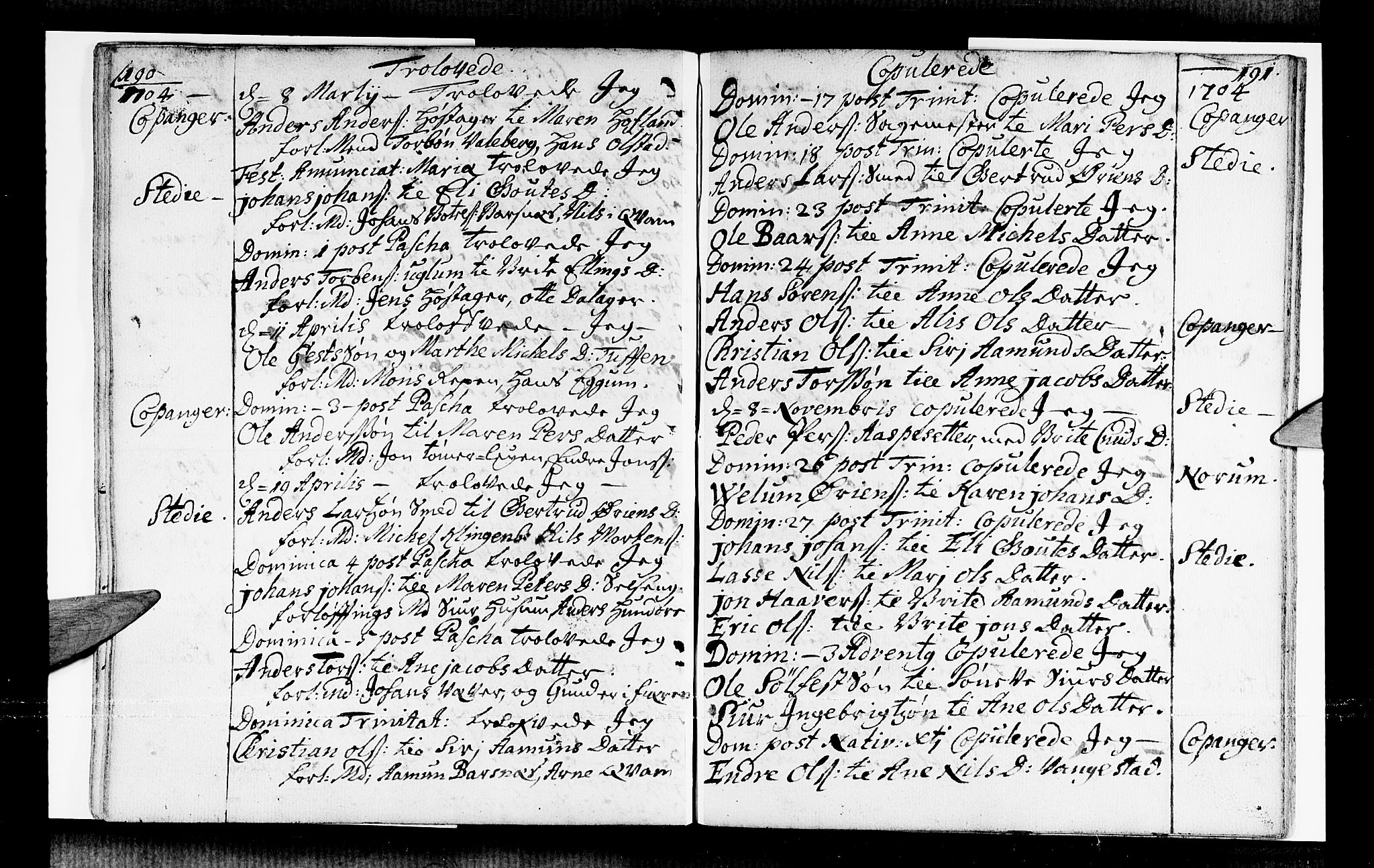 Sogndal sokneprestembete, AV/SAB-A-81301/H/Haa/Haaa/L0001: Parish register (official) no. A 1, 1689-1713, p. 190-191