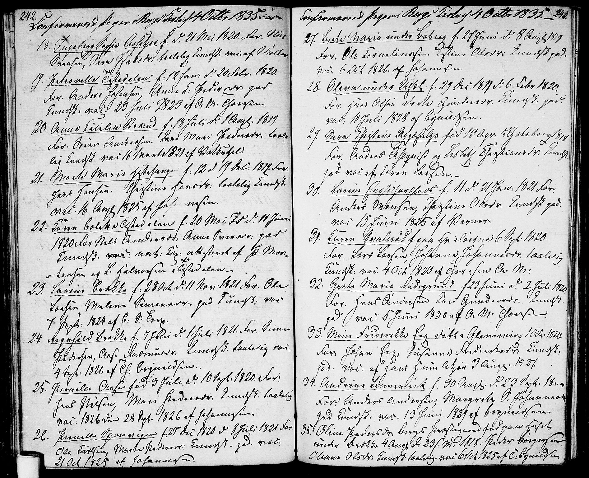 Berg prestekontor Kirkebøker, AV/SAO-A-10902/G/Ga/L0002: Parish register (copy) no. I 2, 1832-1844, p. 242-243