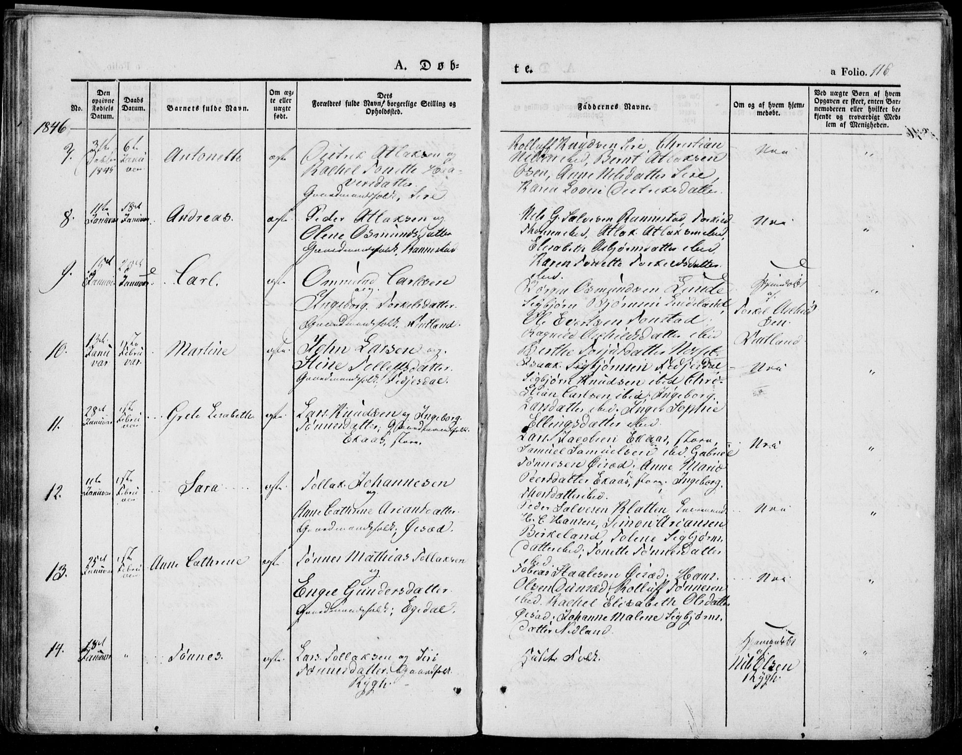 Bakke sokneprestkontor, AV/SAK-1111-0002/F/Fa/Faa/L0004: Parish register (official) no. A 4, 1834-1846, p. 116