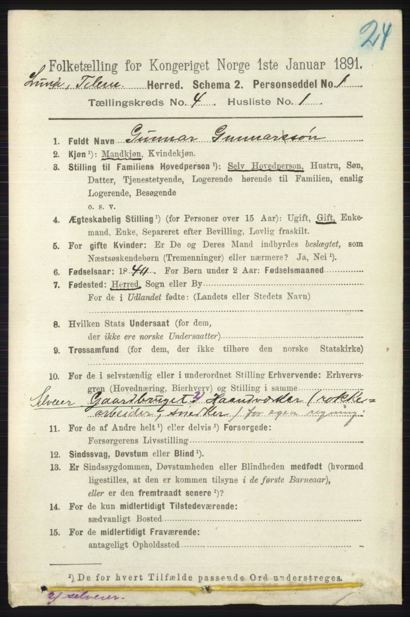 RA, 1891 census for 0820 Lunde, 1891, p. 1149