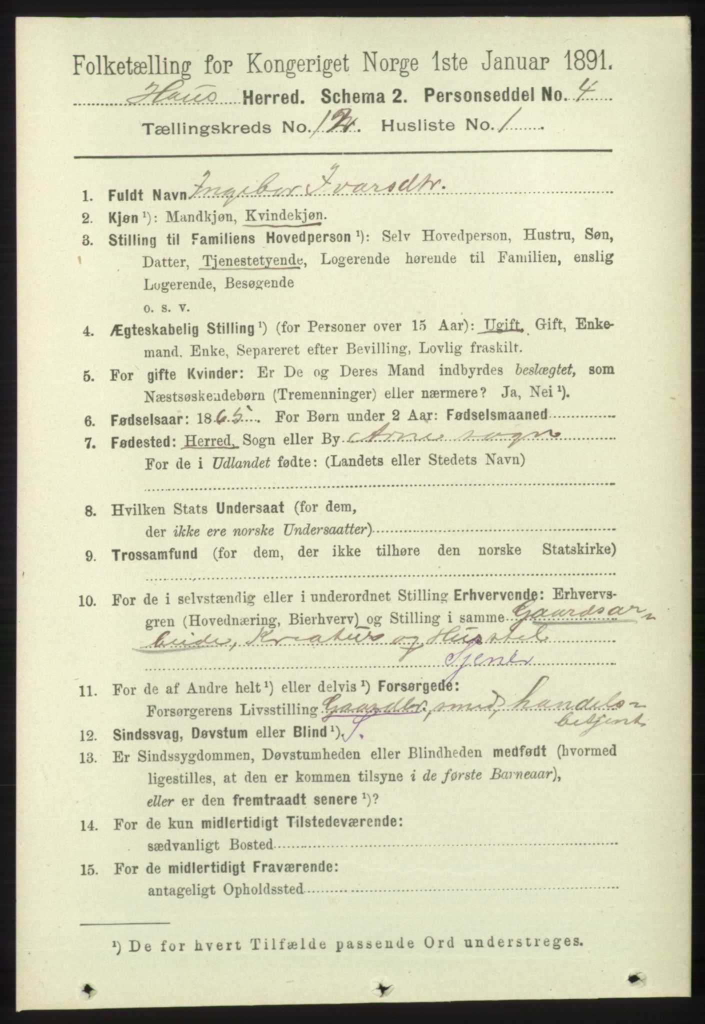 RA, 1891 census for 1250 Haus, 1891, p. 5237