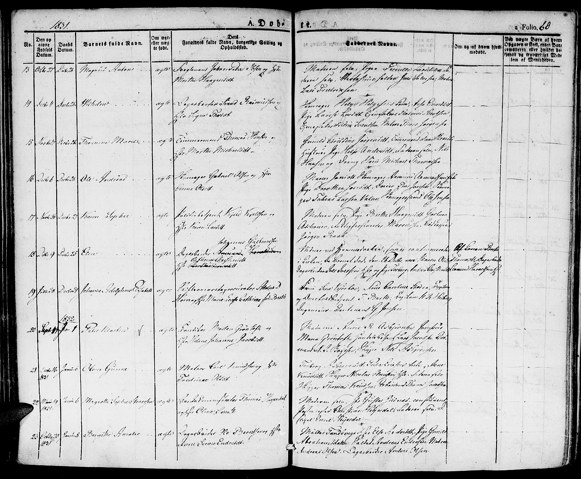 Kristiansand domprosti, SAK/1112-0006/F/Fa/L0011: Parish register (official) no. A 11, 1827-1841, p. 60