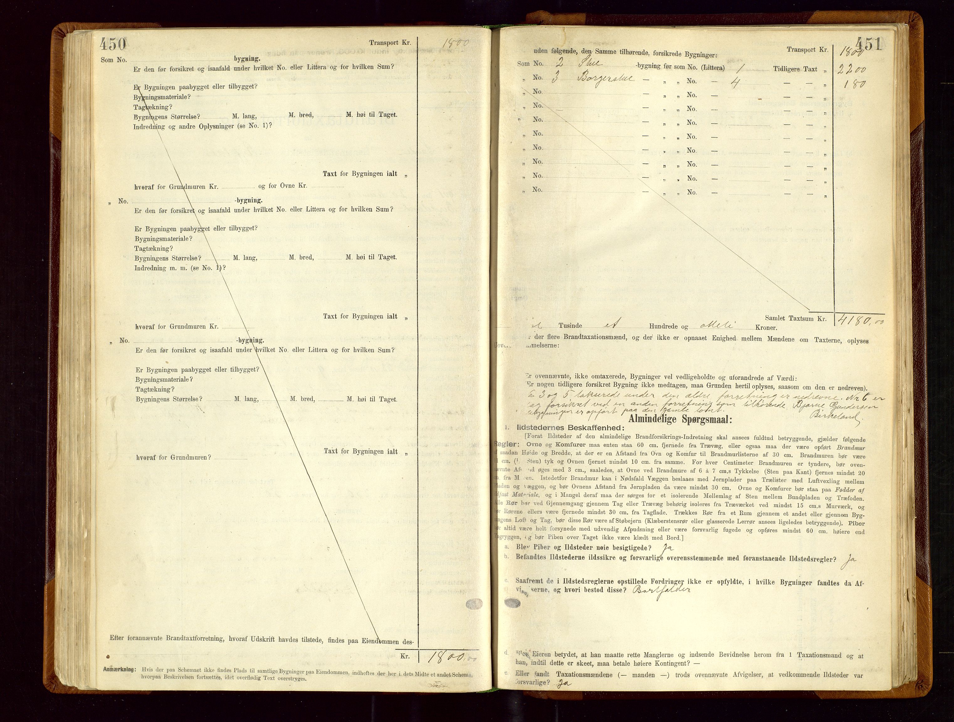 Sauda lensmannskontor, SAST/A-100177/Gob/L0001: Branntakstprotokoll - skjematakst, 1894-1914, p. 450-451