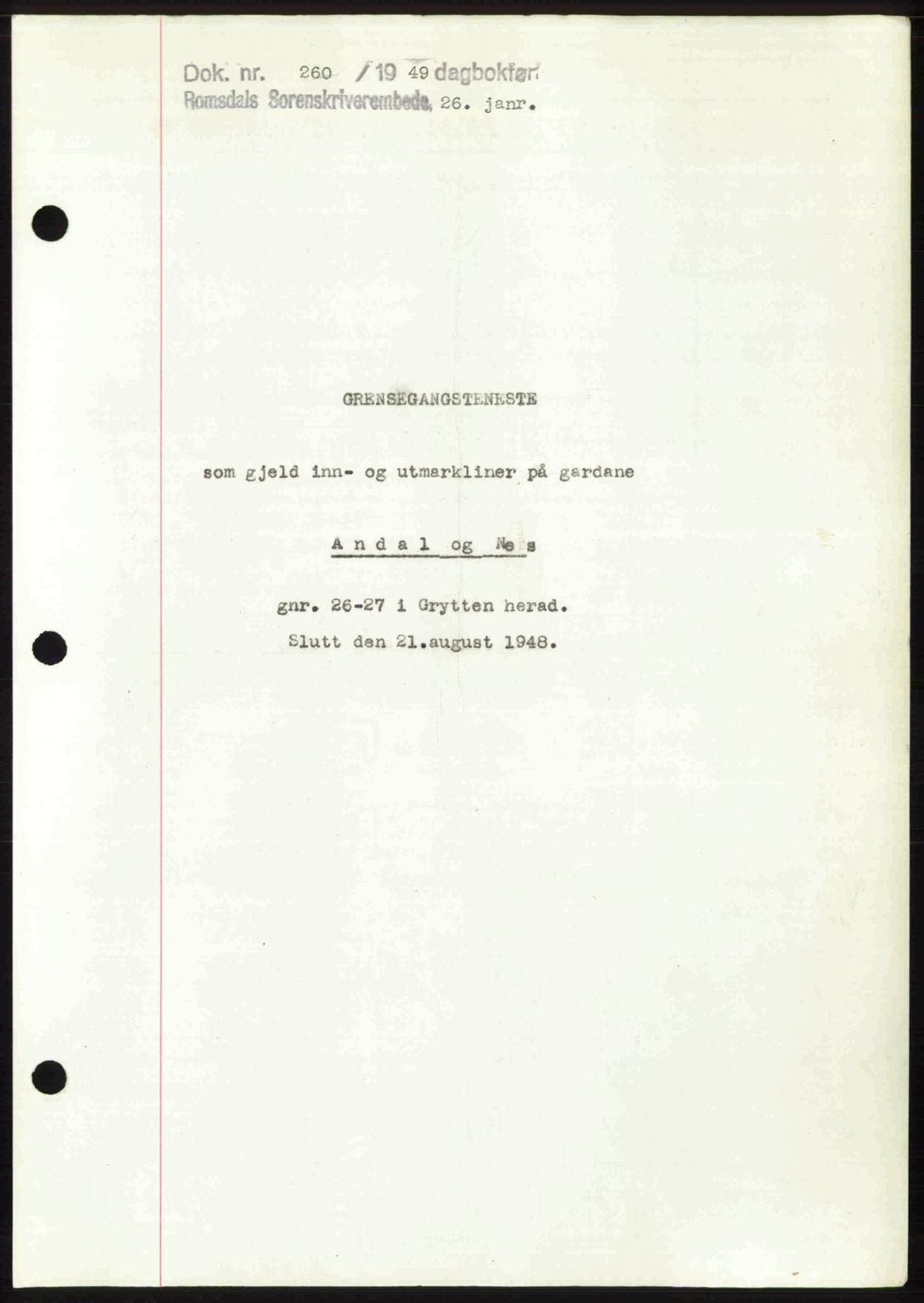 Romsdal sorenskriveri, AV/SAT-A-4149/1/2/2C: Mortgage book no. A28, 1948-1949, Diary no: : 260/1949