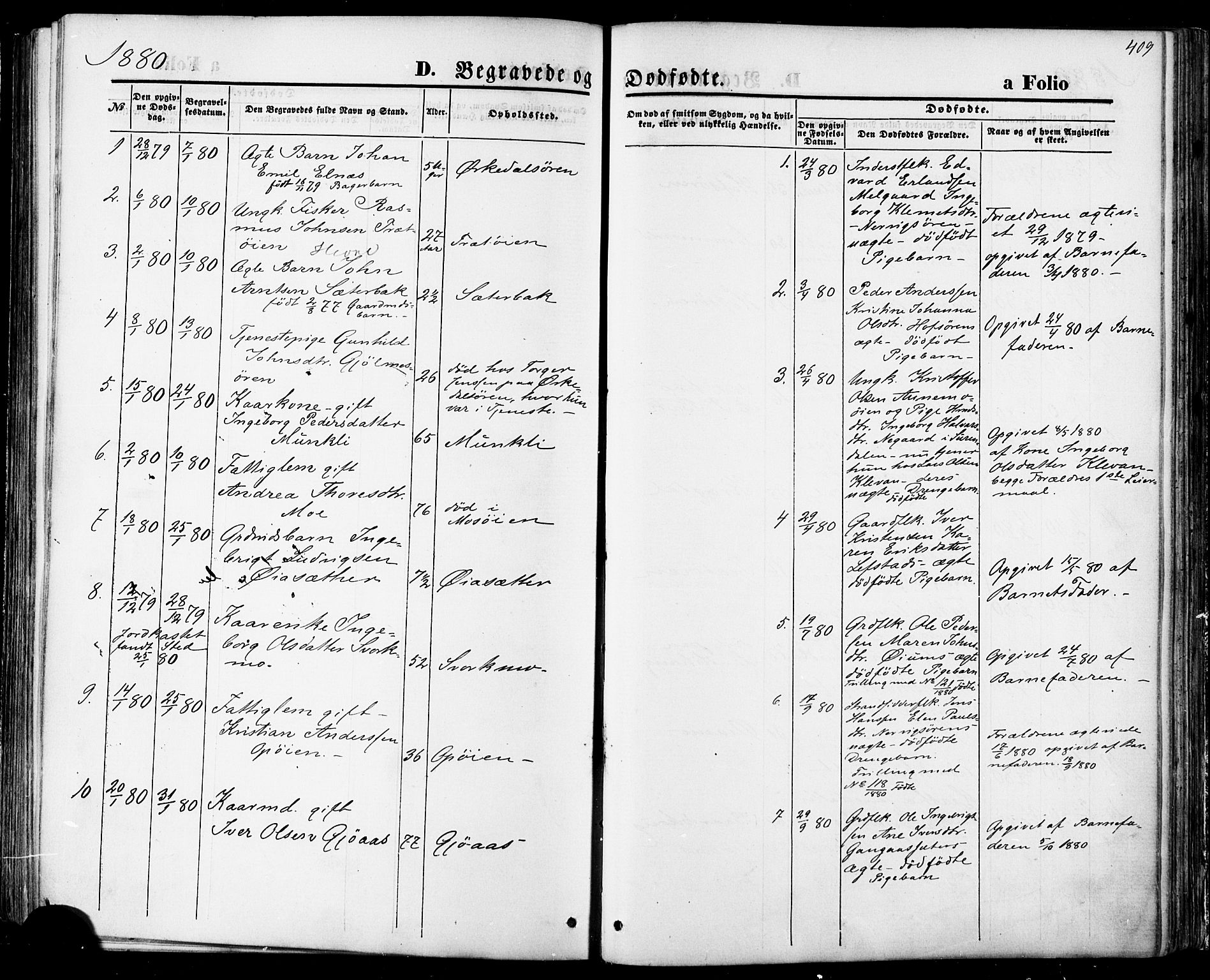 Ministerialprotokoller, klokkerbøker og fødselsregistre - Sør-Trøndelag, AV/SAT-A-1456/668/L0807: Parish register (official) no. 668A07, 1870-1880, p. 409