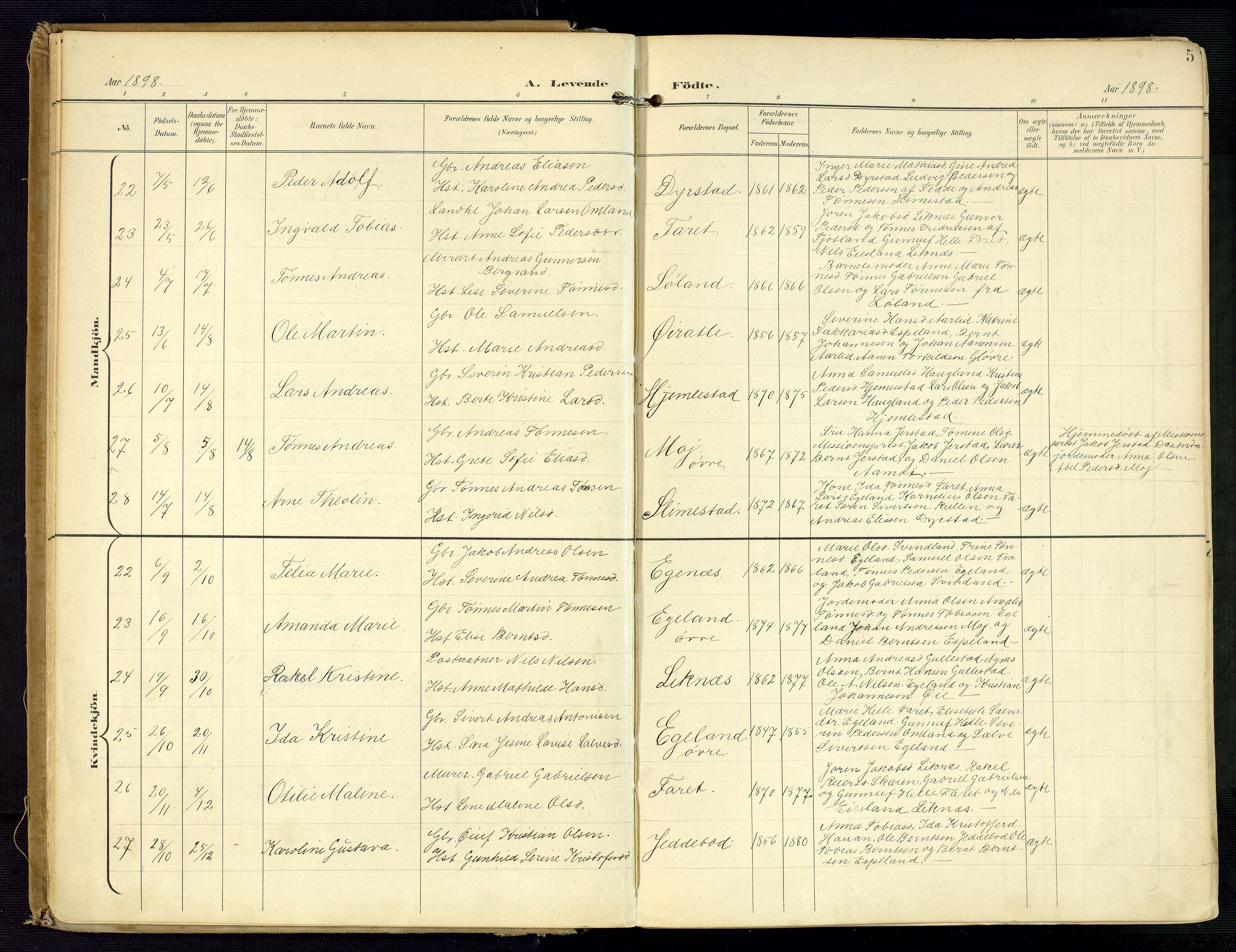 Kvinesdal sokneprestkontor, AV/SAK-1111-0026/F/Fa/Fab/L0009: Parish register (official) no. A 9, 1898-1915, p. 5