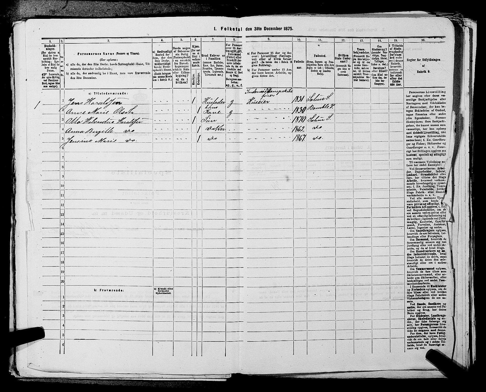 SAKO, 1875 census for 0818P Solum, 1875, p. 1207