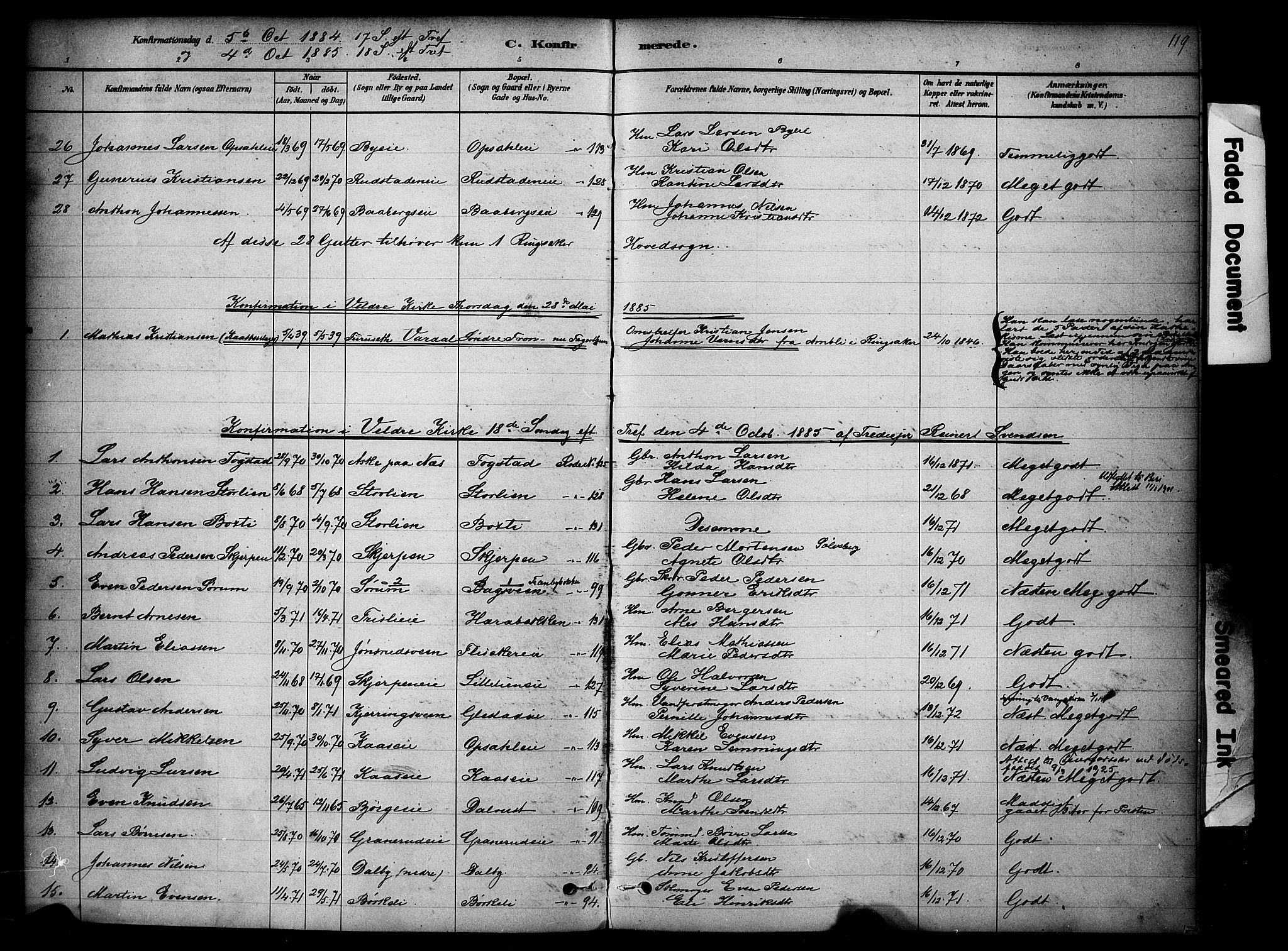 Ringsaker prestekontor, SAH/PREST-014/K/Ka/L0014: Parish register (official) no. 14, 1879-1890, p. 119