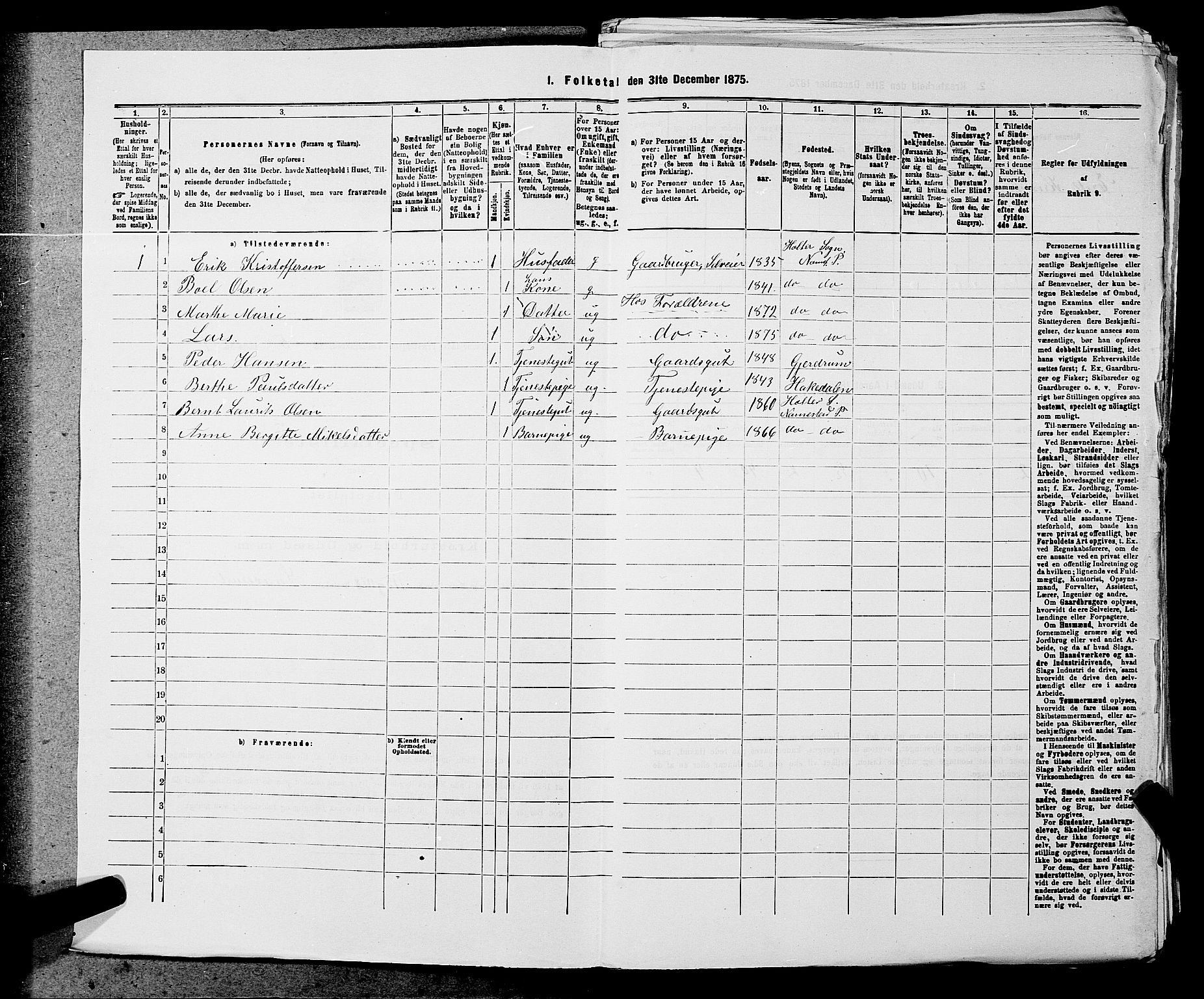 RA, 1875 census for 0238P Nannestad, 1875, p. 714