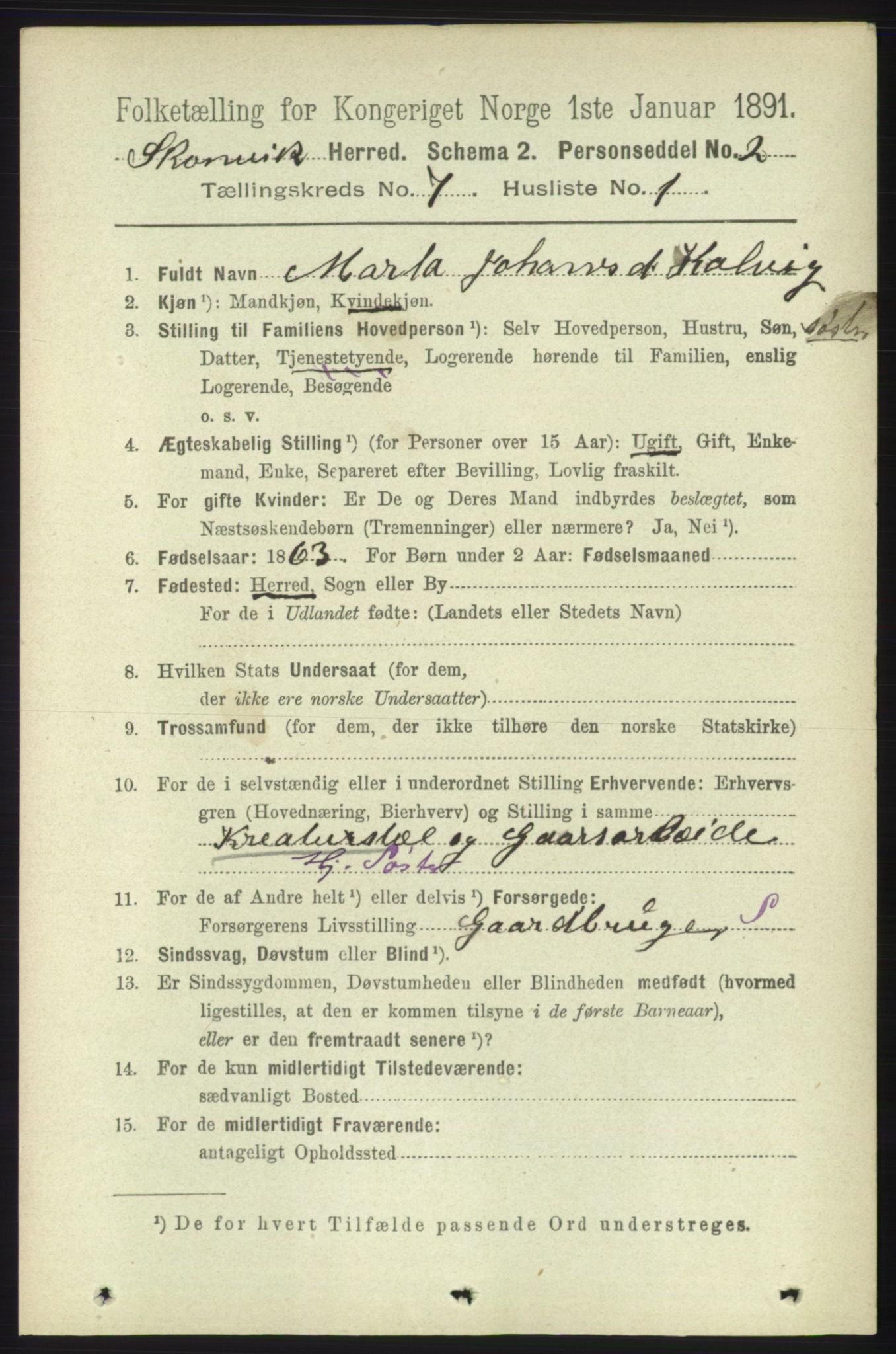 RA, 1891 census for 1212 Skånevik, 1891, p. 1886