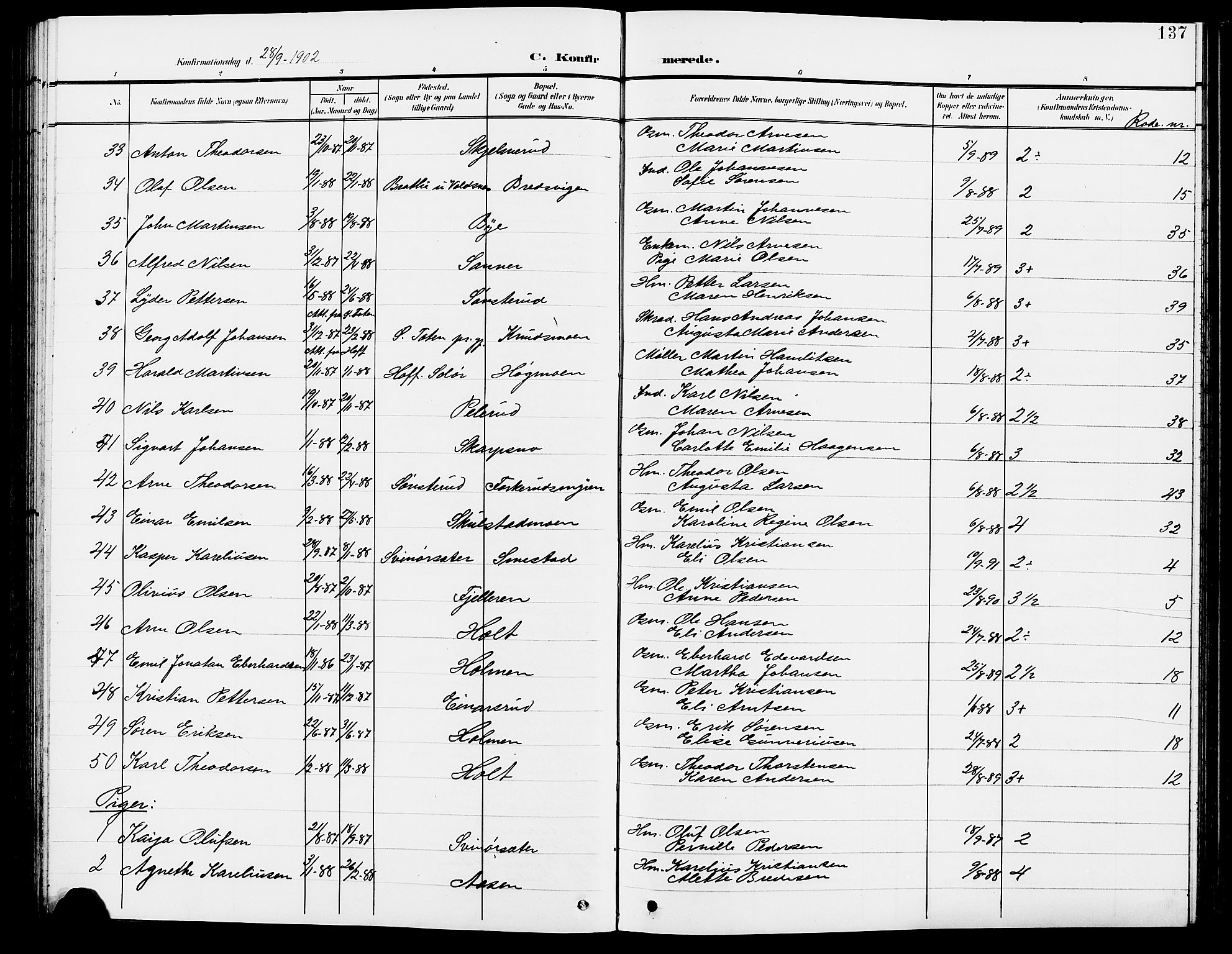 Grue prestekontor, SAH/PREST-036/H/Ha/Hab/L0005: Parish register (copy) no. 5, 1900-1909, p. 137