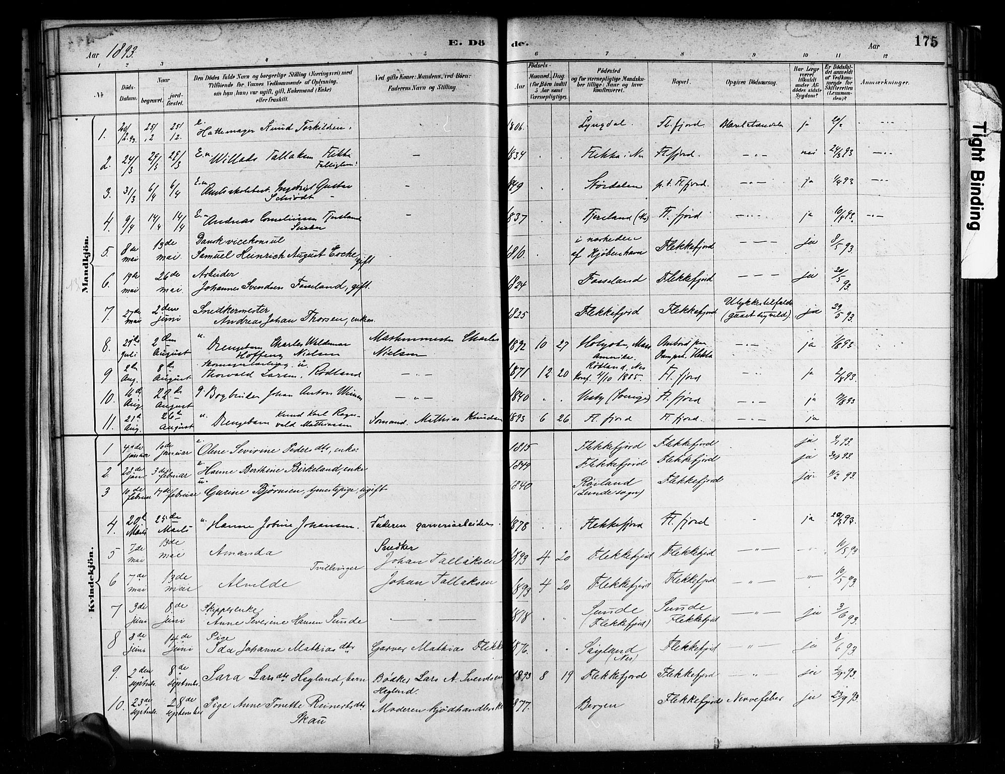 Flekkefjord sokneprestkontor, SAK/1111-0012/F/Fa/Faa/L0001: Parish register (official) no. A 1, 1885-1900, p. 175