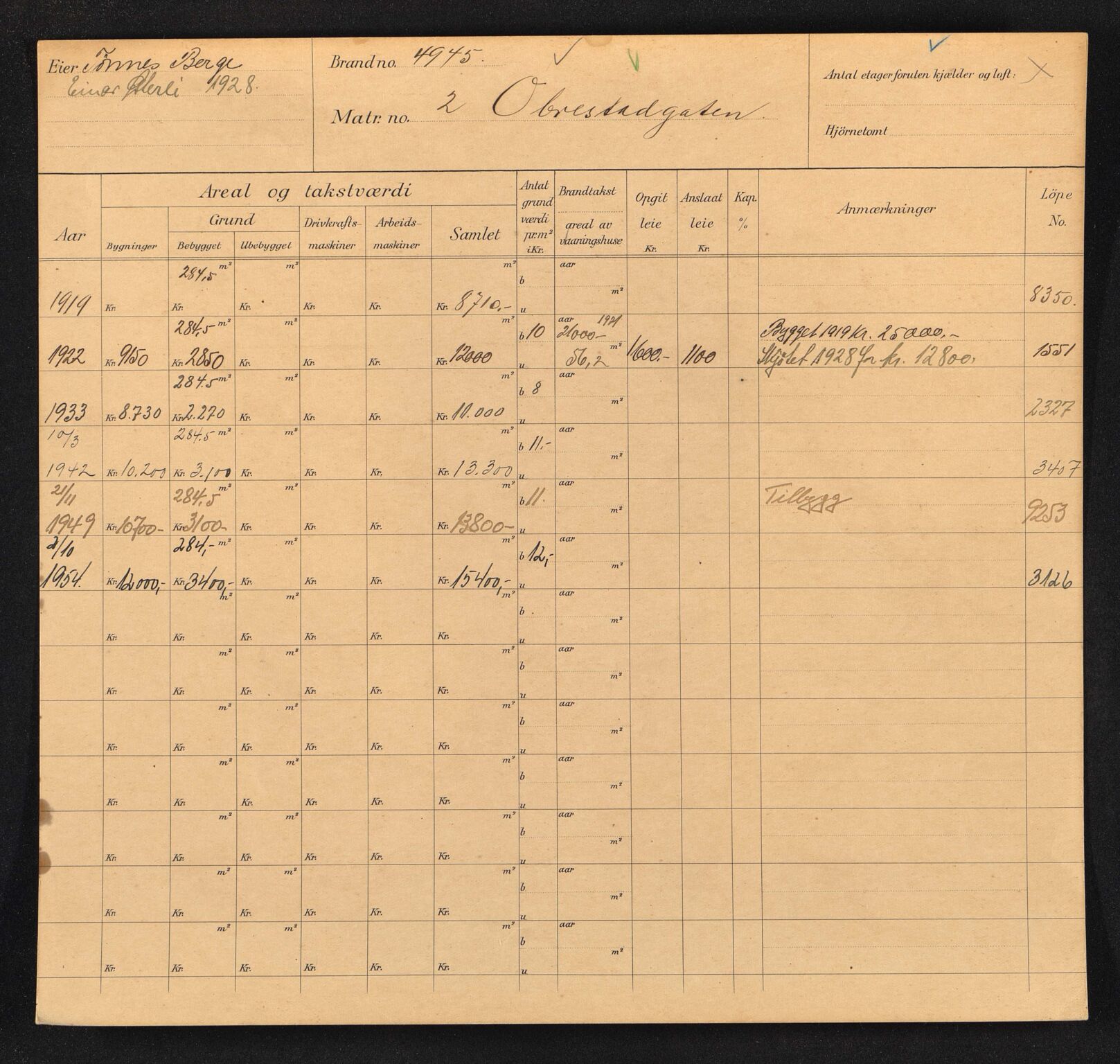 Stavanger kommune. Skattetakstvesenet, BYST/A-0440/F/Fa/Faa/L0034/0004: Skattetakstkort / Obrestadgata 1 - Obstfelders vei - Oddmund Viks vei 12