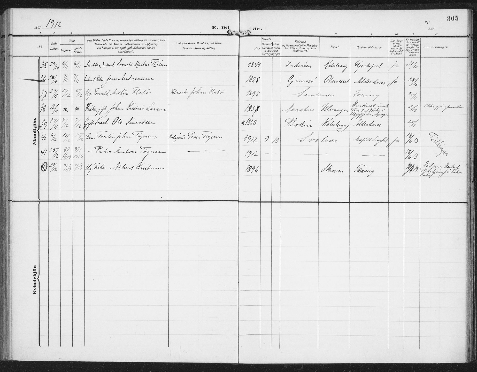 Ministerialprotokoller, klokkerbøker og fødselsregistre - Nordland, SAT/A-1459/874/L1063: Parish register (official) no. 874A07, 1907-1915, p. 305