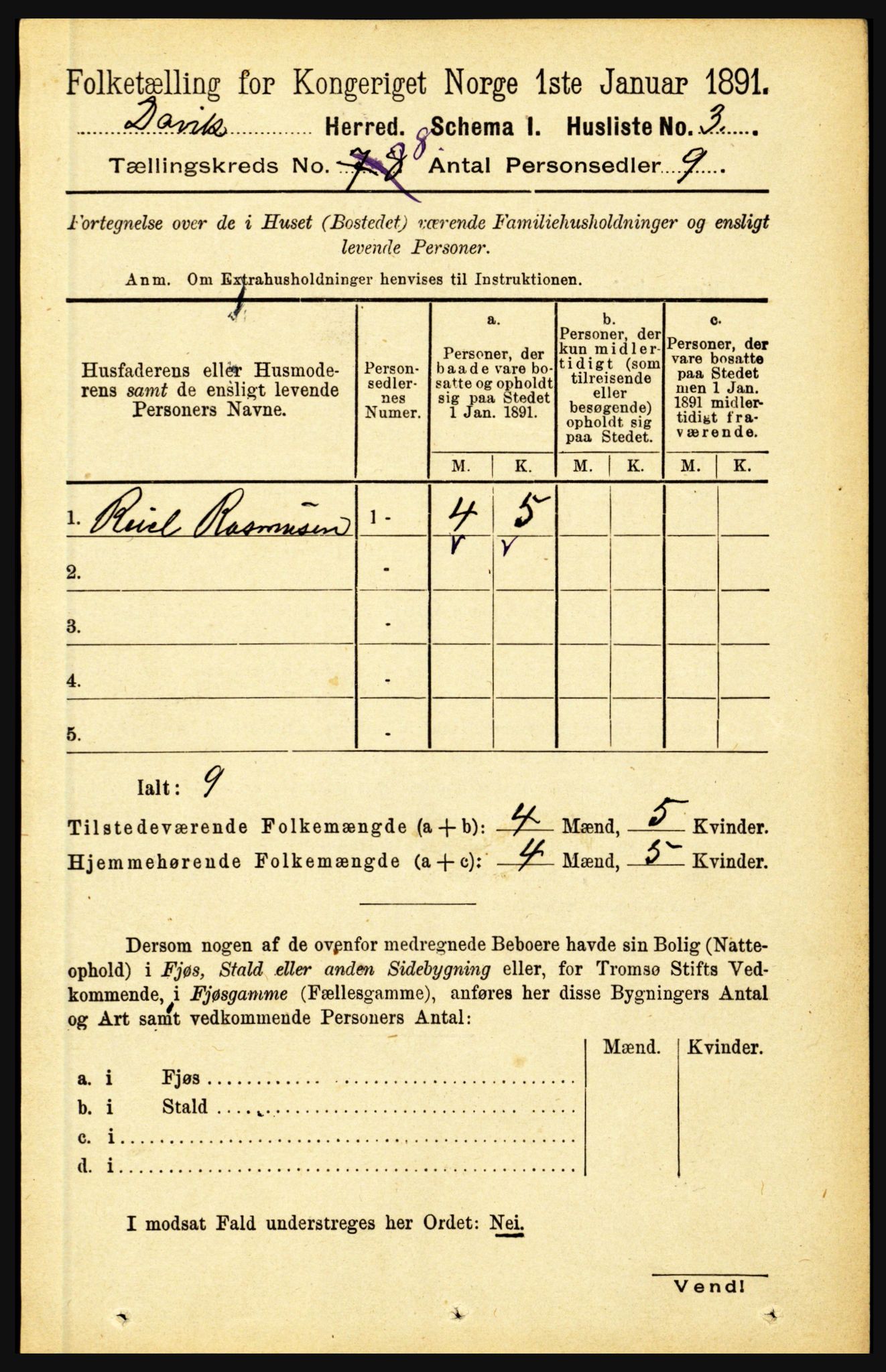 RA, 1891 census for 1442 Davik, 1891, p. 3183