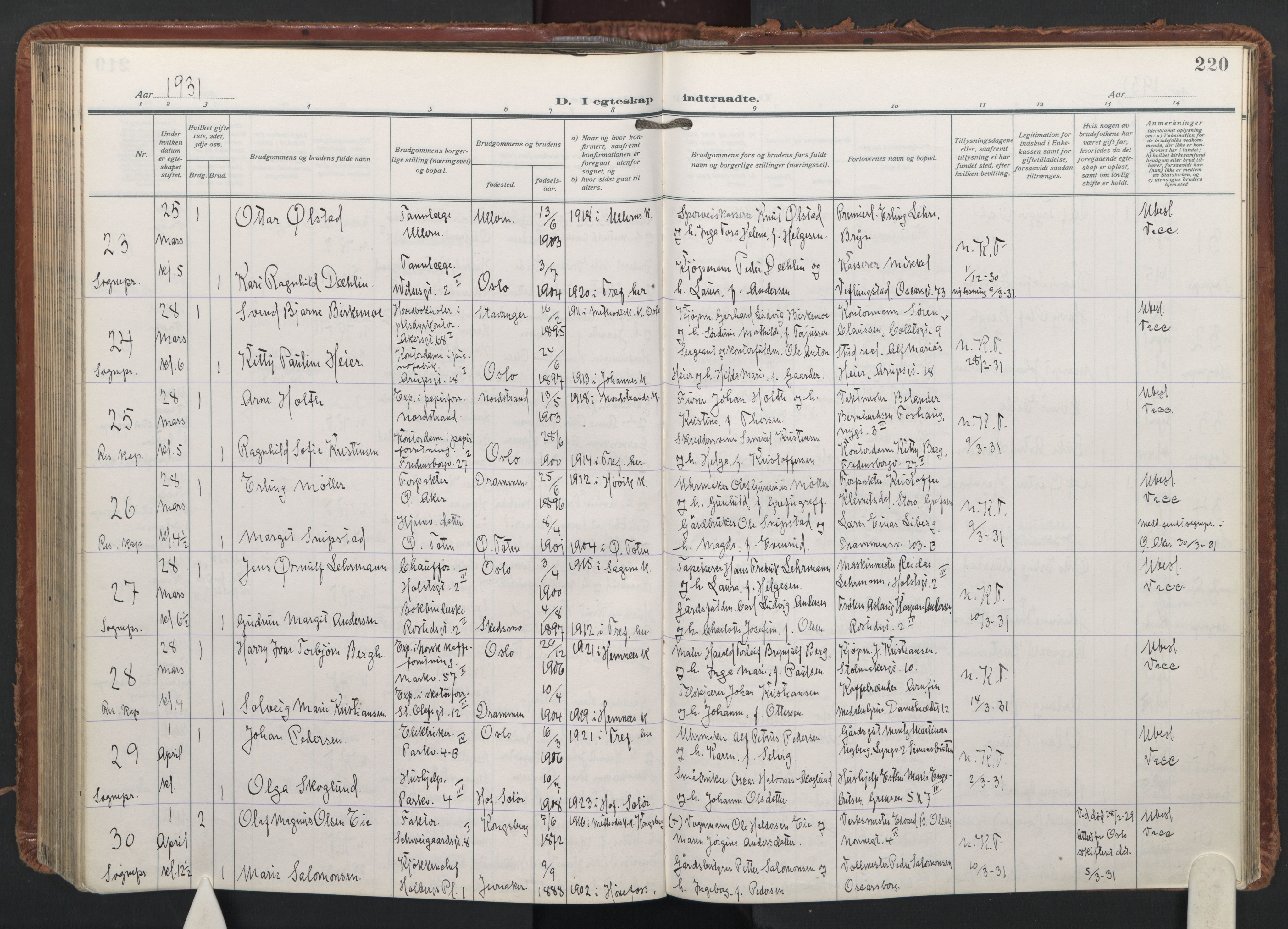 Trefoldighet prestekontor Kirkebøker, AV/SAO-A-10882/F/Fc/L0009: Parish register (official) no. III 9, 1922-1936, p. 220