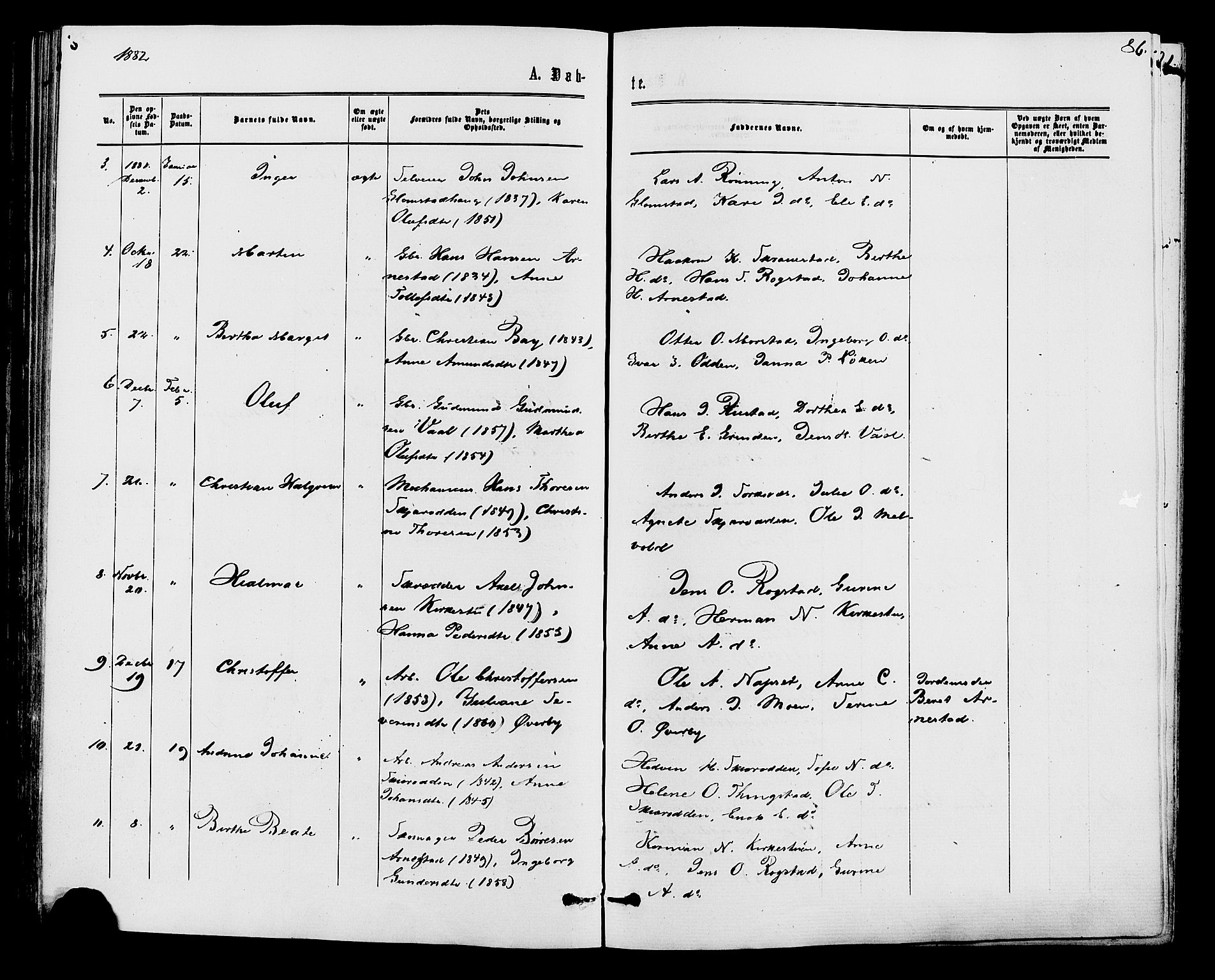 Åmot prestekontor, Hedmark, AV/SAH-PREST-056/H/Ha/Haa/L0009: Parish register (official) no. 9, 1875-1883, p. 86