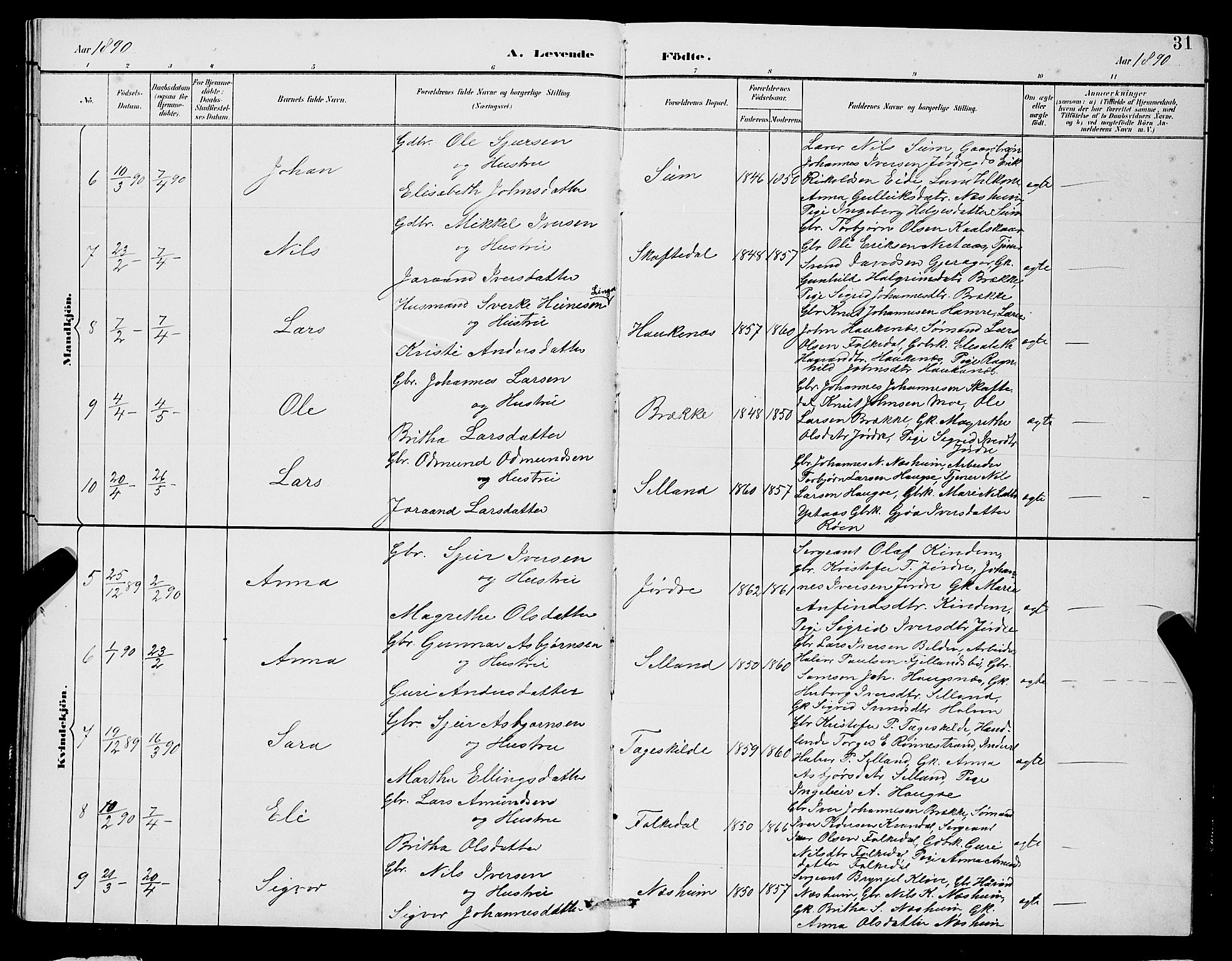 Ulvik sokneprestembete, SAB/A-78801/H/Hab: Parish register (copy) no. B 3, 1884-1901, p. 31
