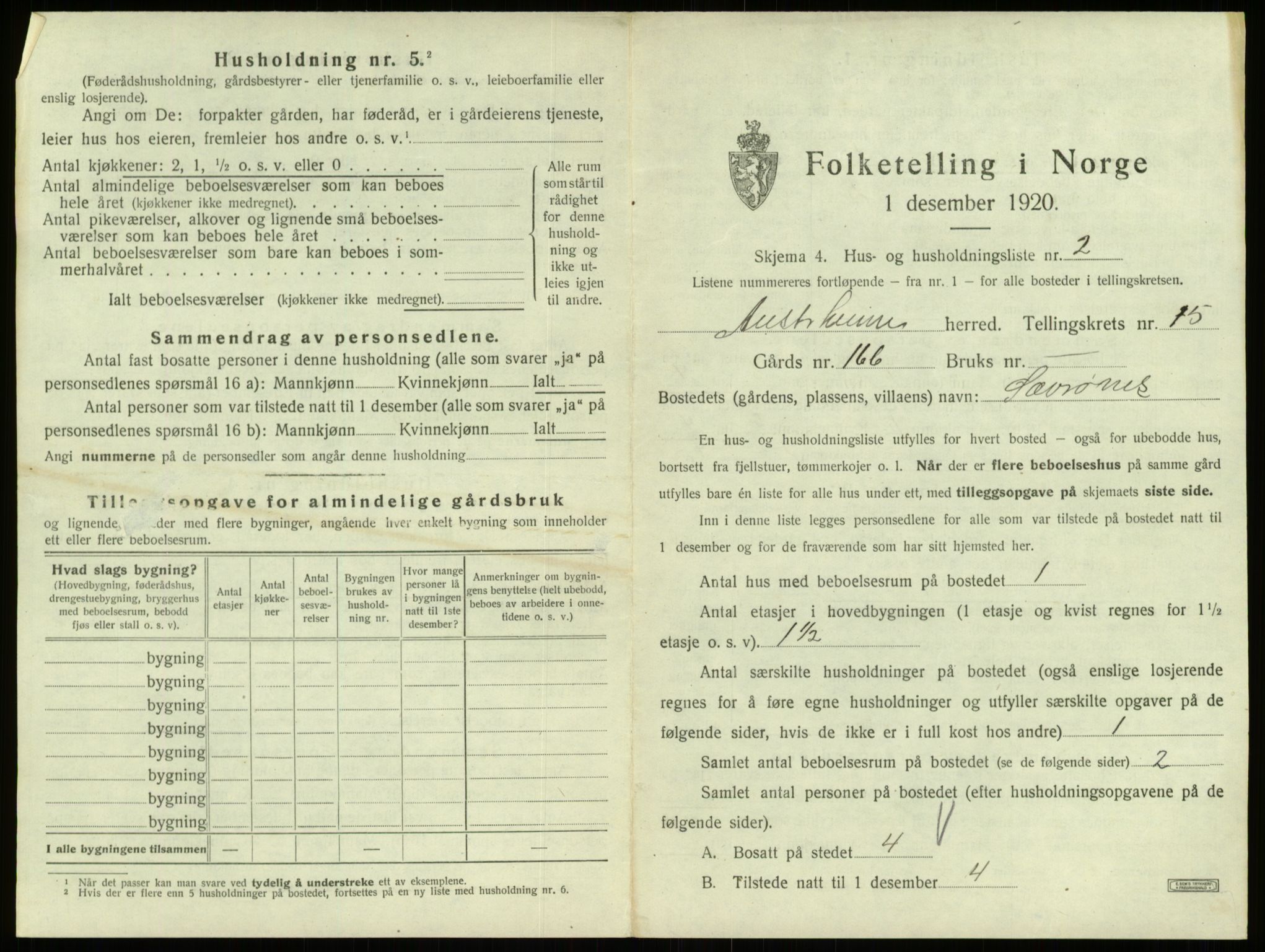 SAB, 1920 census for Austrheim, 1920, p. 695