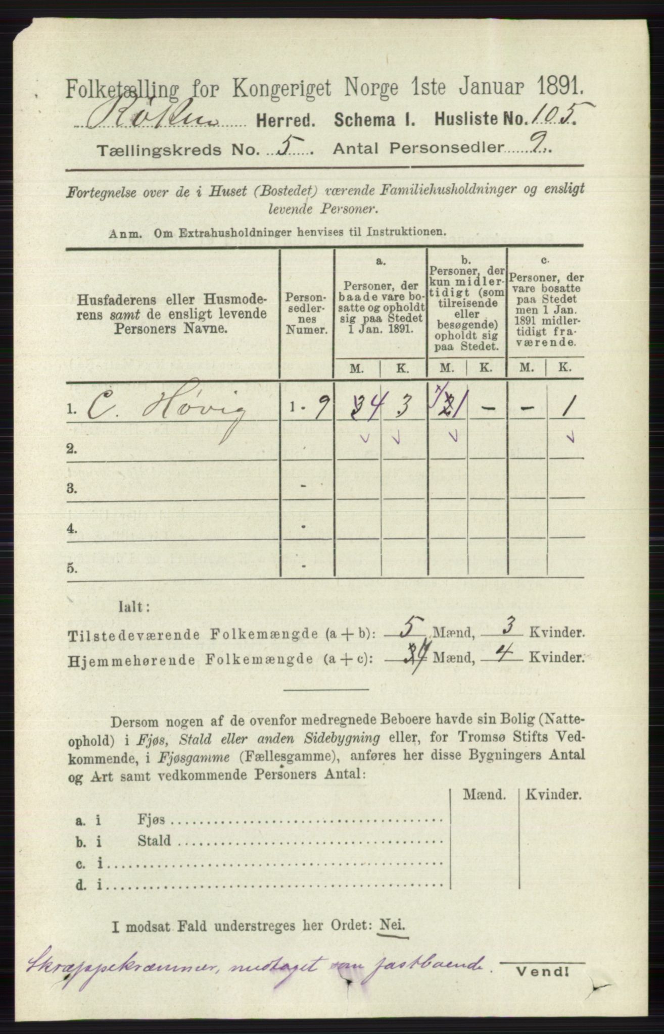 RA, 1891 census for 0627 Røyken, 1891, p. 2869