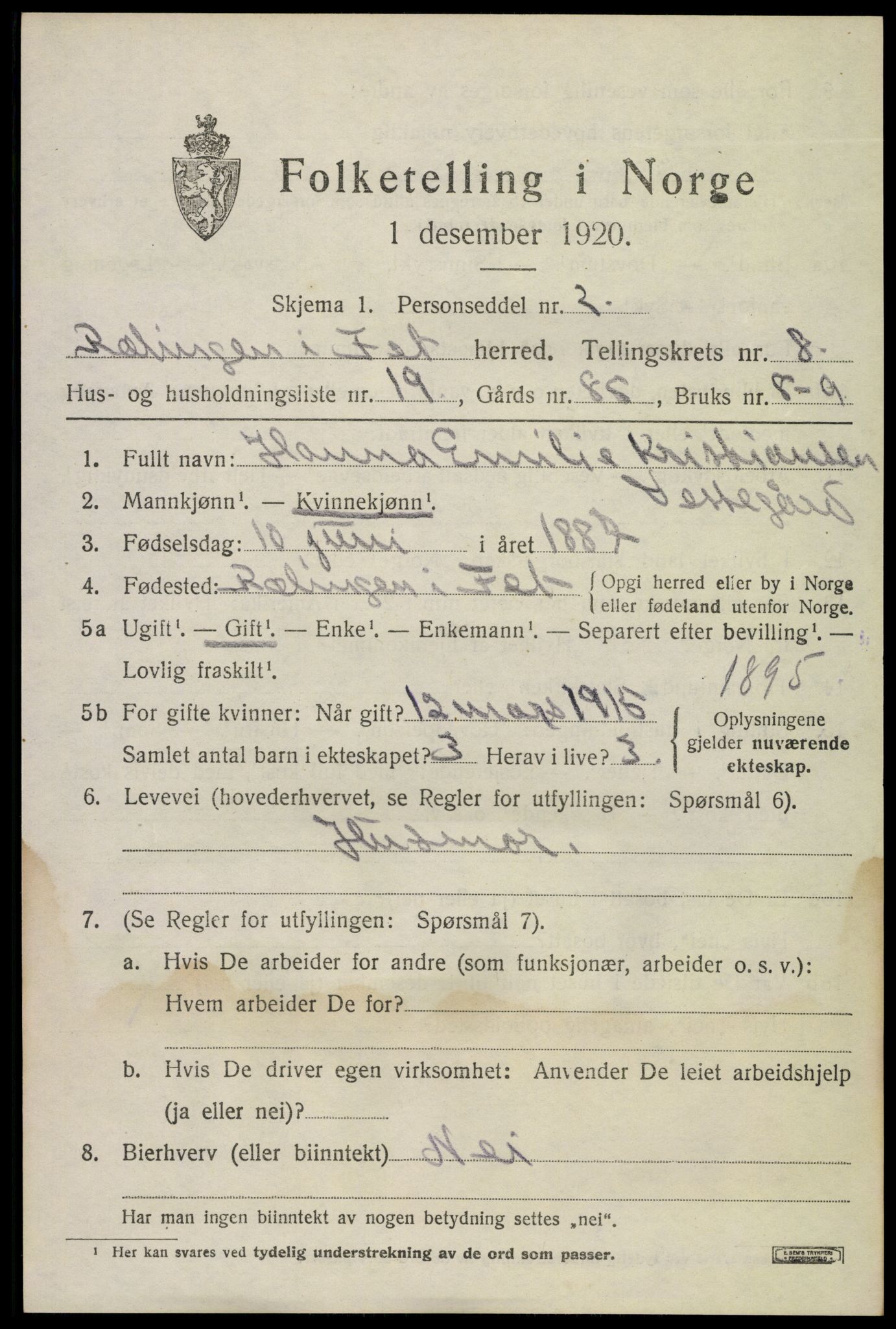 SAO, 1920 census for Fet, 1920, p. 8992