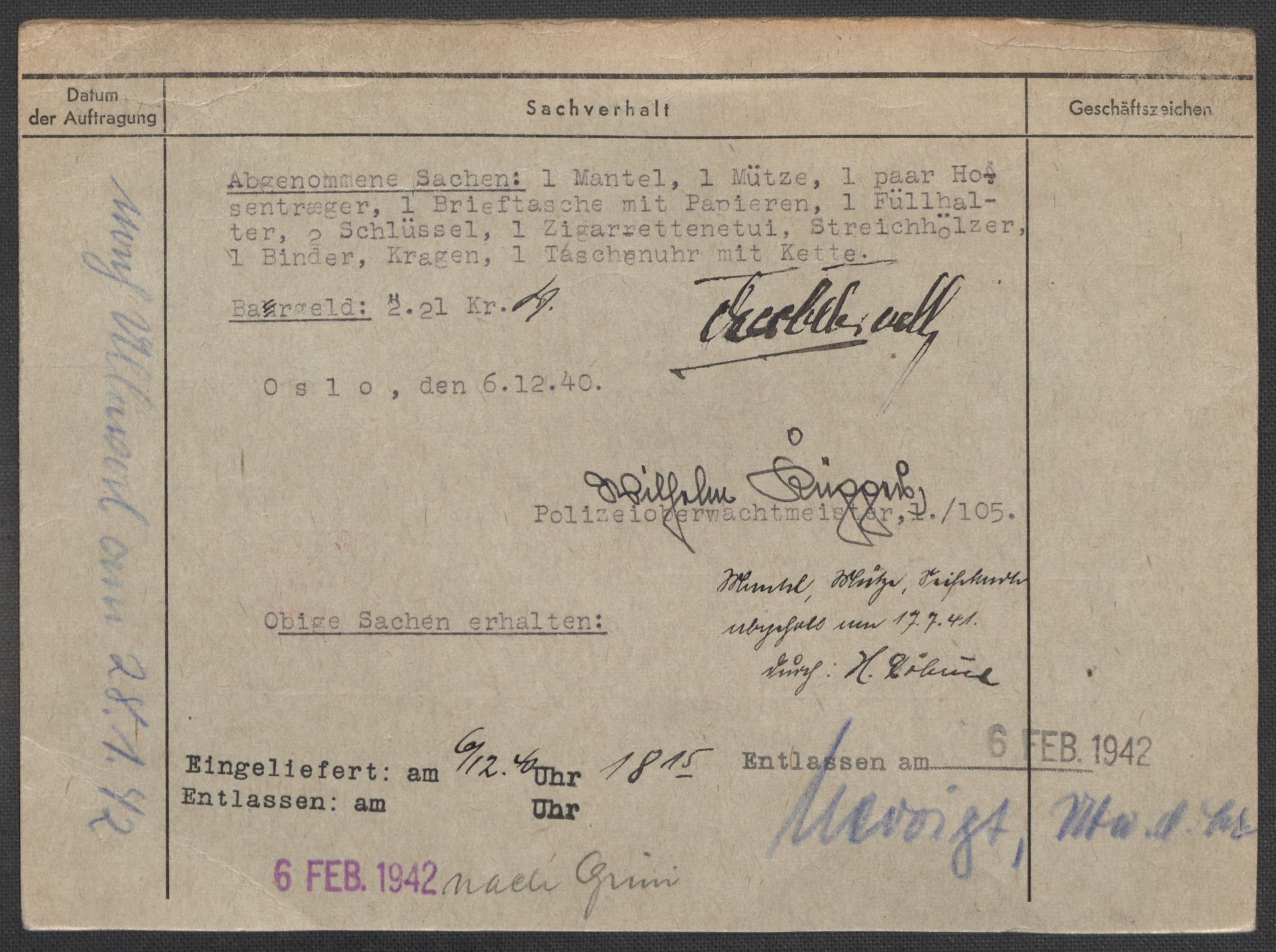 Befehlshaber der Sicherheitspolizei und des SD, AV/RA-RAFA-5969/E/Ea/Eaa/L0005: Register over norske fanger i Møllergata 19: Hø-Kj, 1940-1945, p. 582