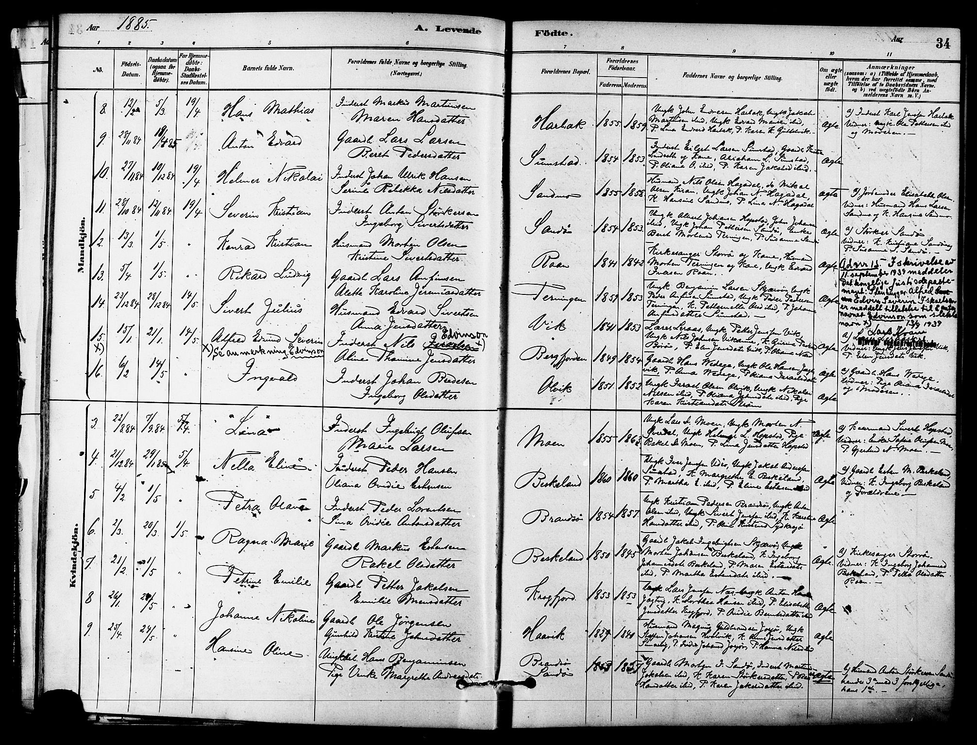 Ministerialprotokoller, klokkerbøker og fødselsregistre - Sør-Trøndelag, SAT/A-1456/657/L0707: Parish register (official) no. 657A08, 1879-1893, p. 34