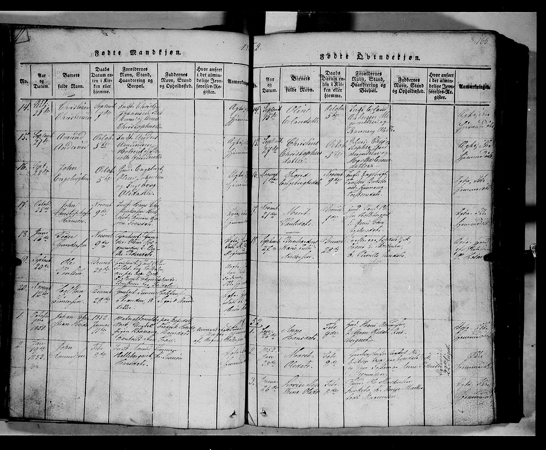 Gausdal prestekontor, SAH/PREST-090/H/Ha/Hab/L0002: Parish register (copy) no. 2, 1818-1874, p. 164-165