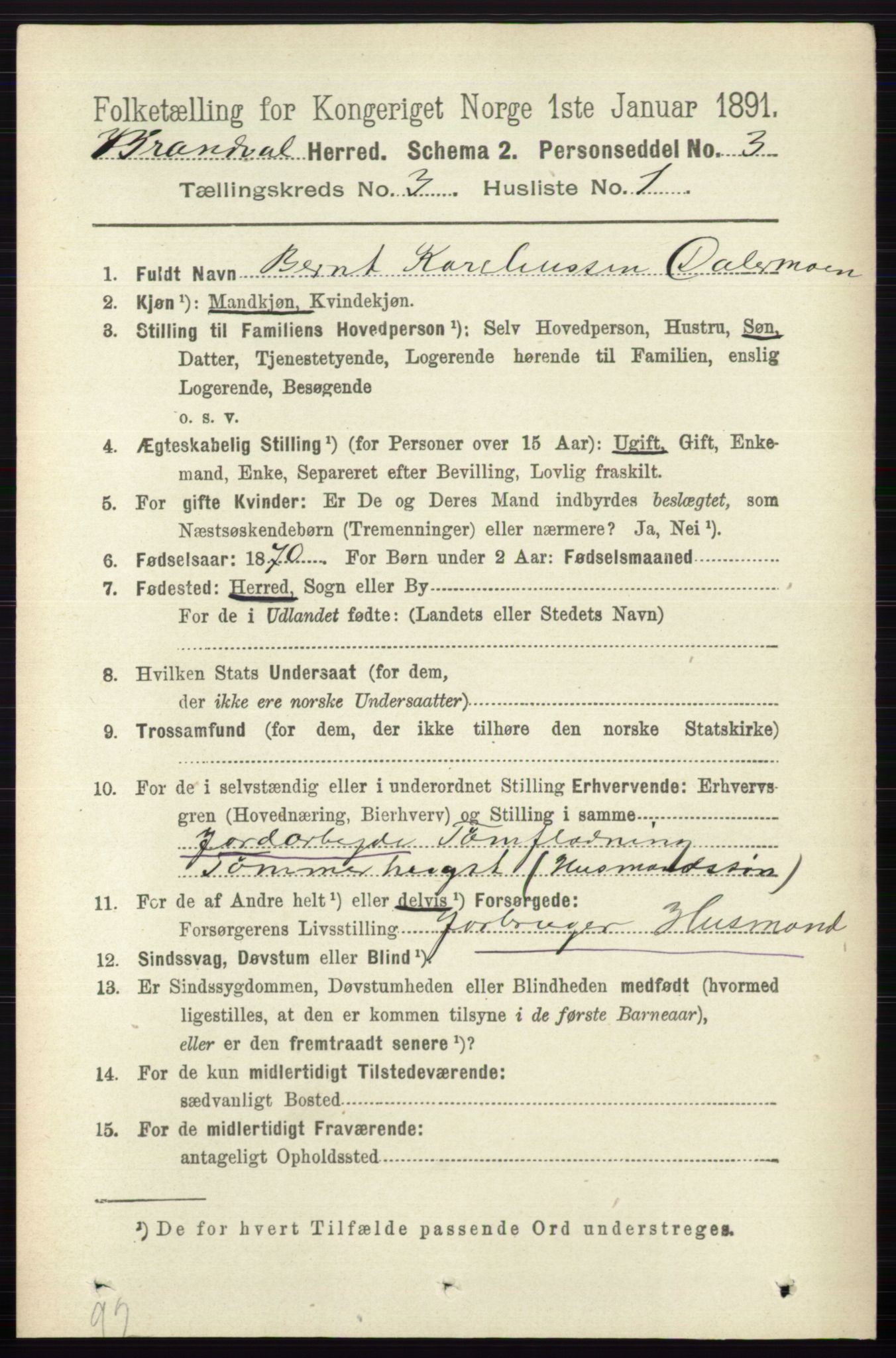 RA, 1891 census for 0422 Brandval, 1891, p. 1235