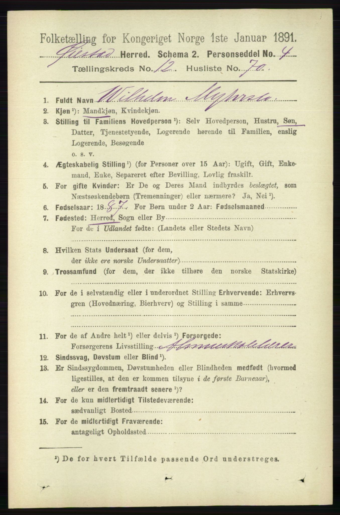 RA, 1891 census for 0920 Øyestad, 1891, p. 5792