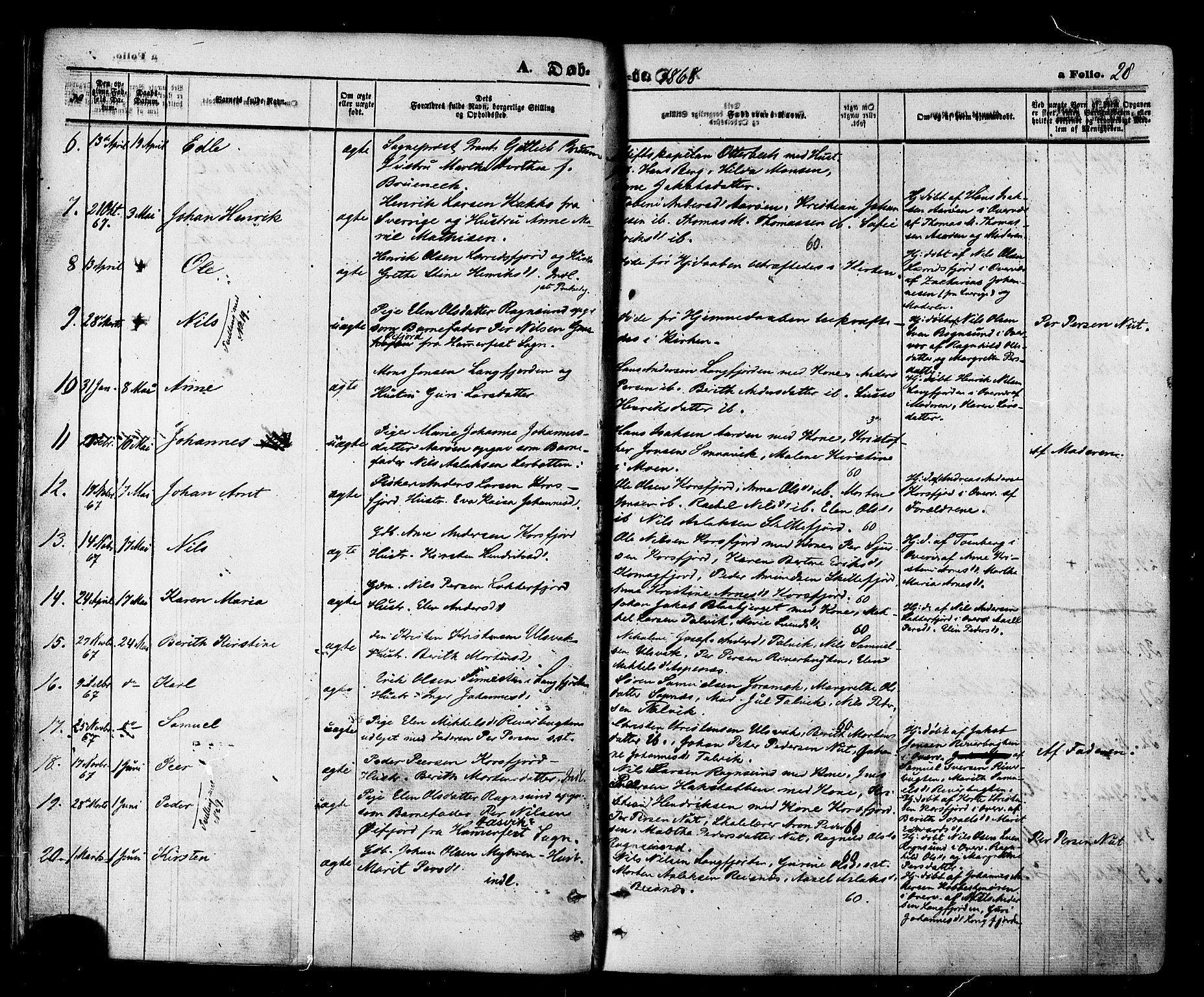 Talvik sokneprestkontor, SATØ/S-1337/H/Ha/L0011kirke: Parish register (official) no. 11, 1864-1877, p. 28