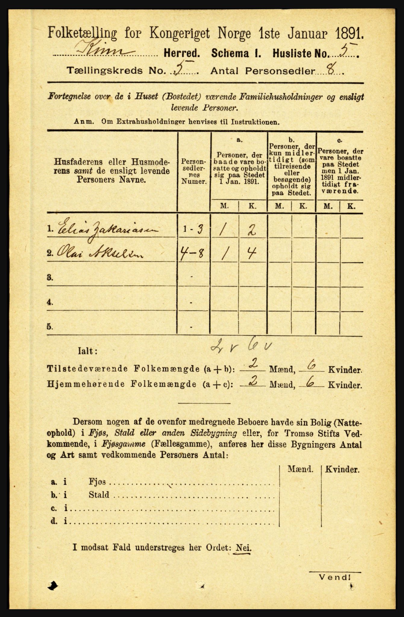 RA, 1891 census for 1437 Kinn, 1891, p. 1744