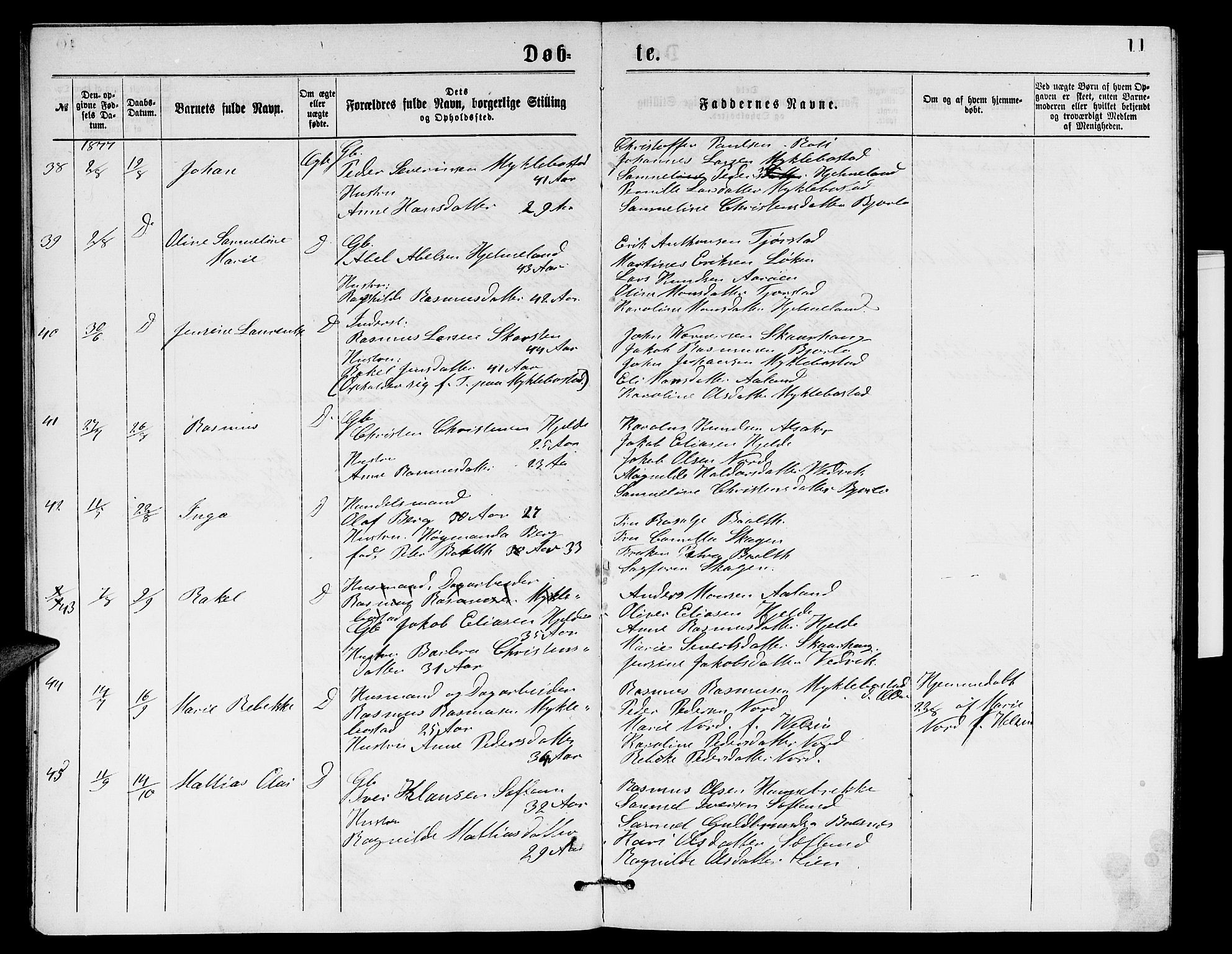 Eid sokneprestembete, AV/SAB-A-82301/H/Hab/Habb/L0001: Parish register (copy) no. B 1, 1877-1882, p. 11