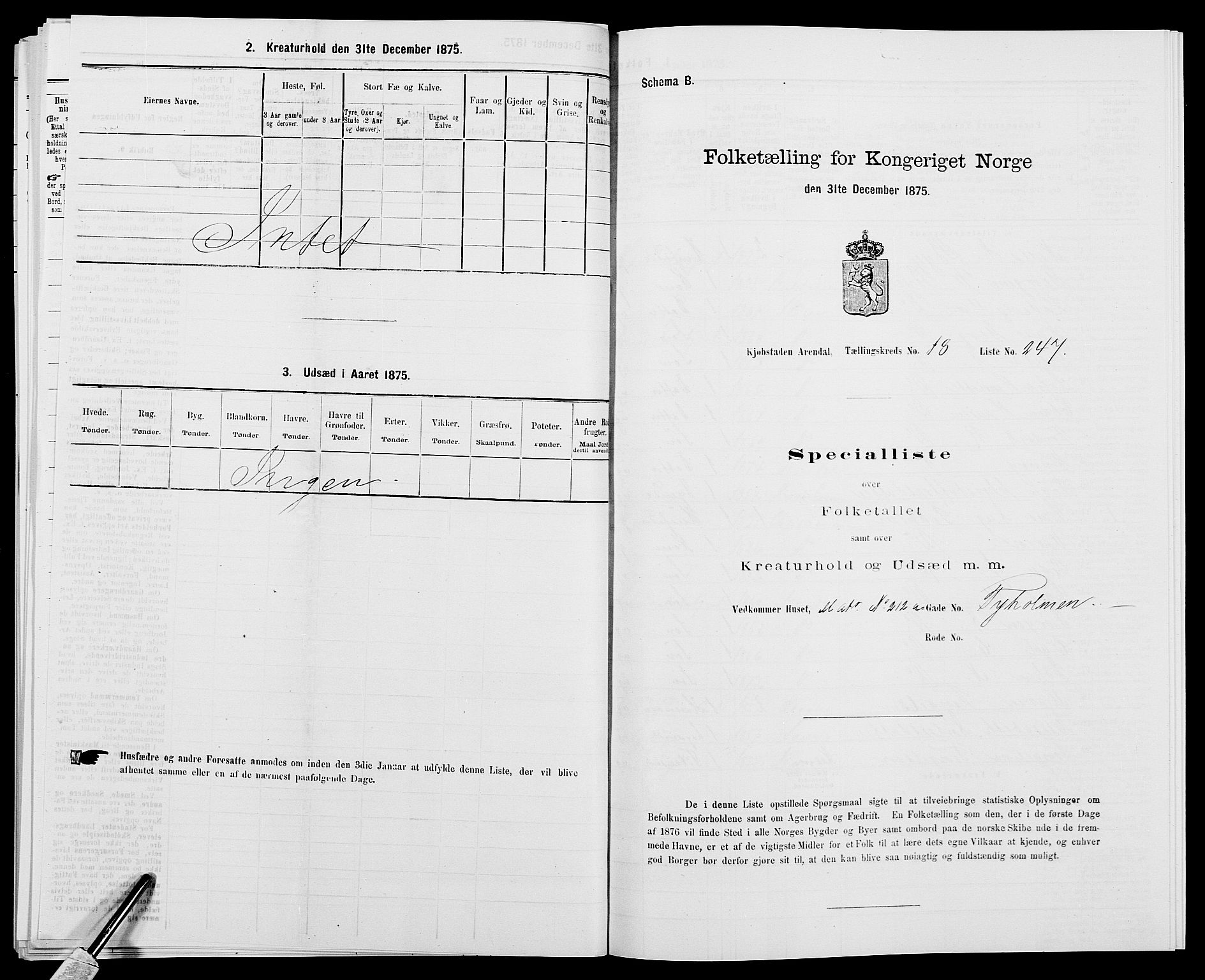 SAK, 1875 census for 0903P Arendal, 1875, p. 577