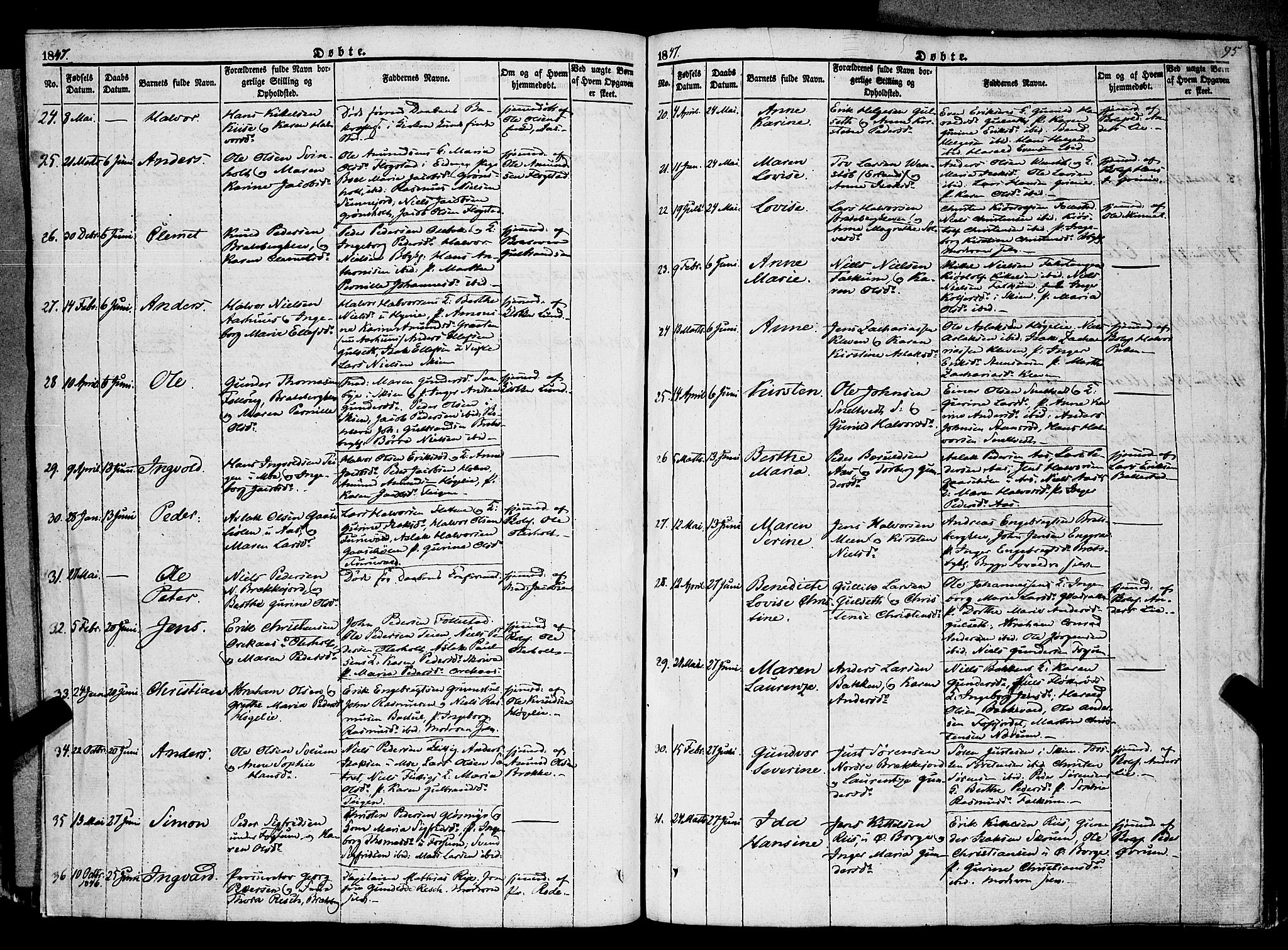 Gjerpen kirkebøker, AV/SAKO-A-265/F/Fa/L0007a: Parish register (official) no. I 7A, 1834-1857, p. 95