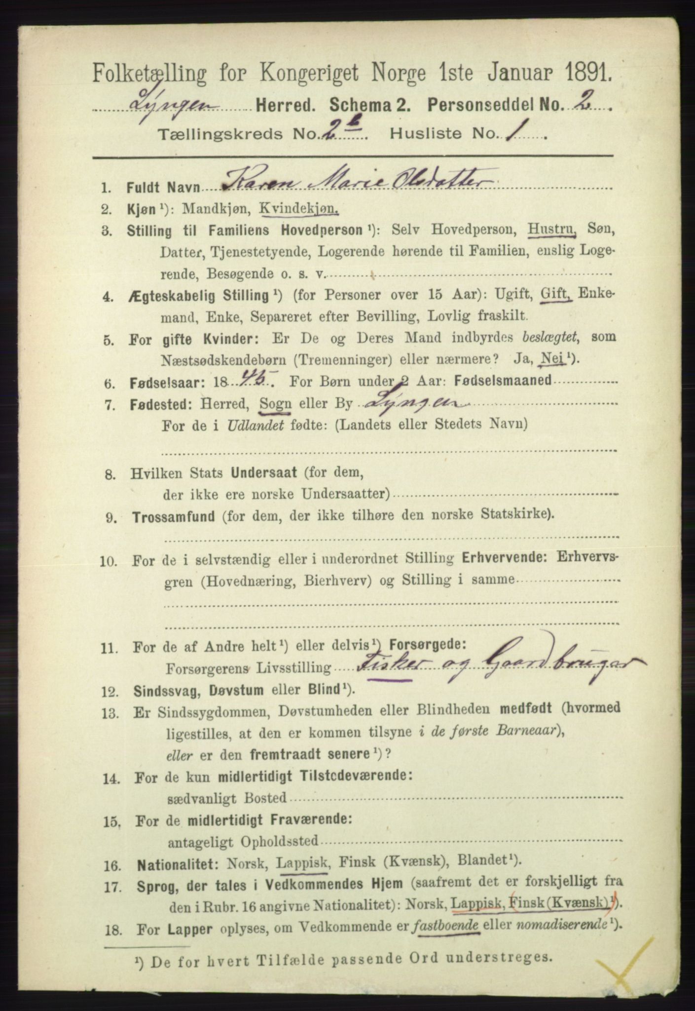 RA, 1891 census for 1938 Lyngen, 1891, p. 2471