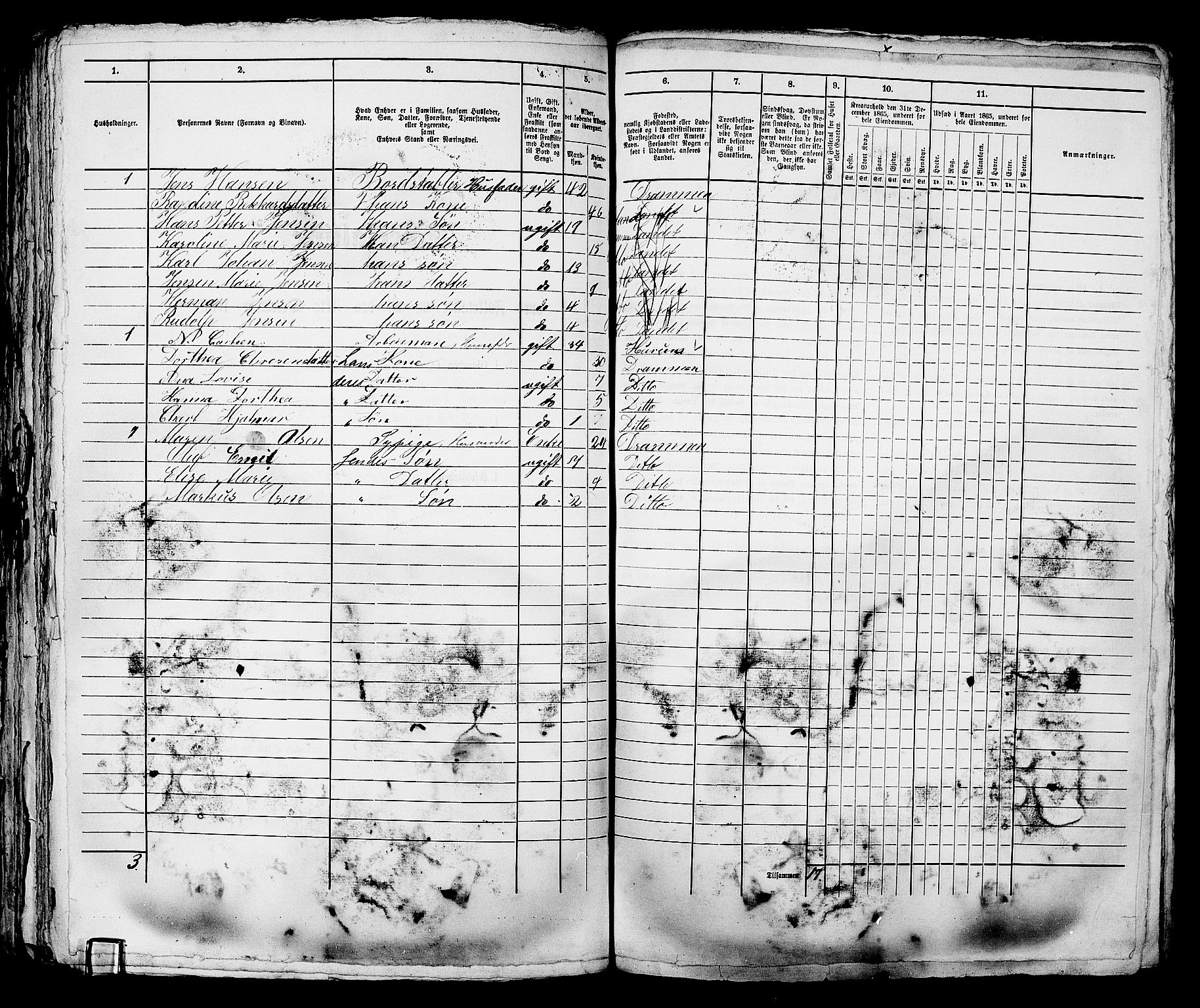 RA, 1865 census for Bragernes in Drammen, 1865, p. 847